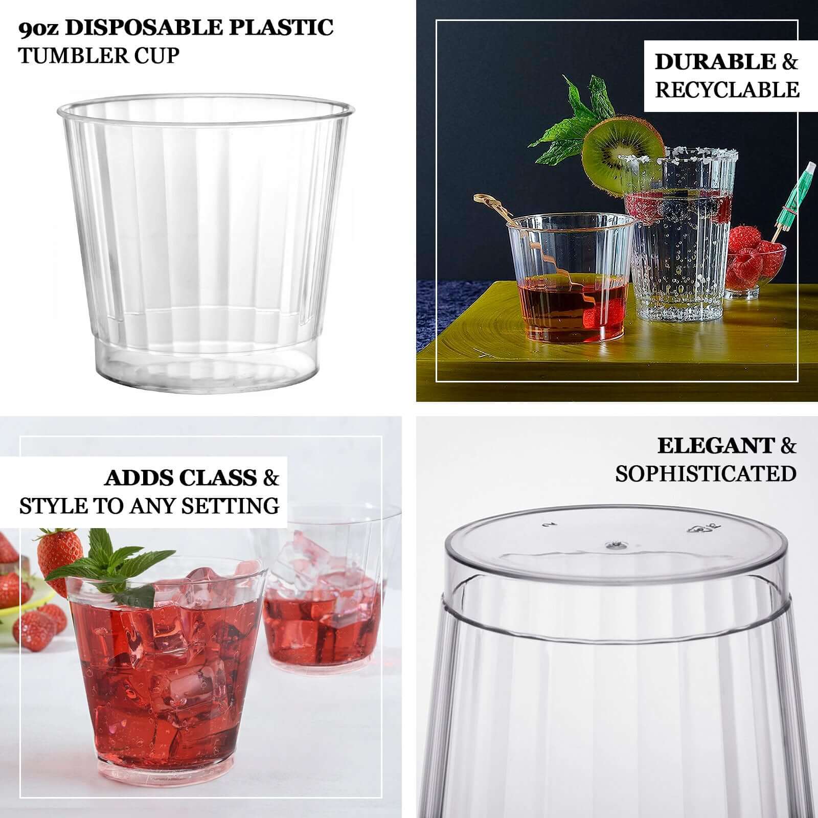 25-Pack 9oz Durable Disposable Plastic Party Cups - Crystal Clear with Rounded Rim