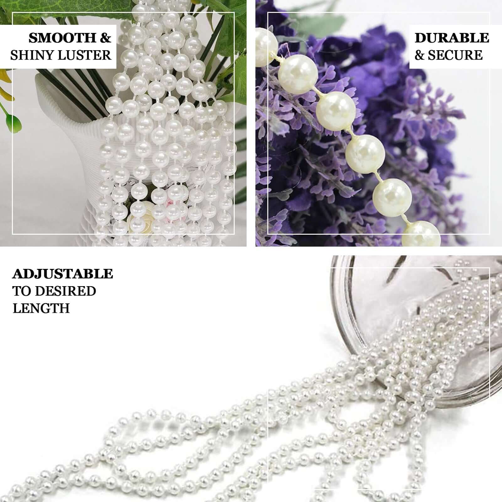 Ivory Faux Pearl Beads for DIY Crafts - 12 Yards Lustrous String