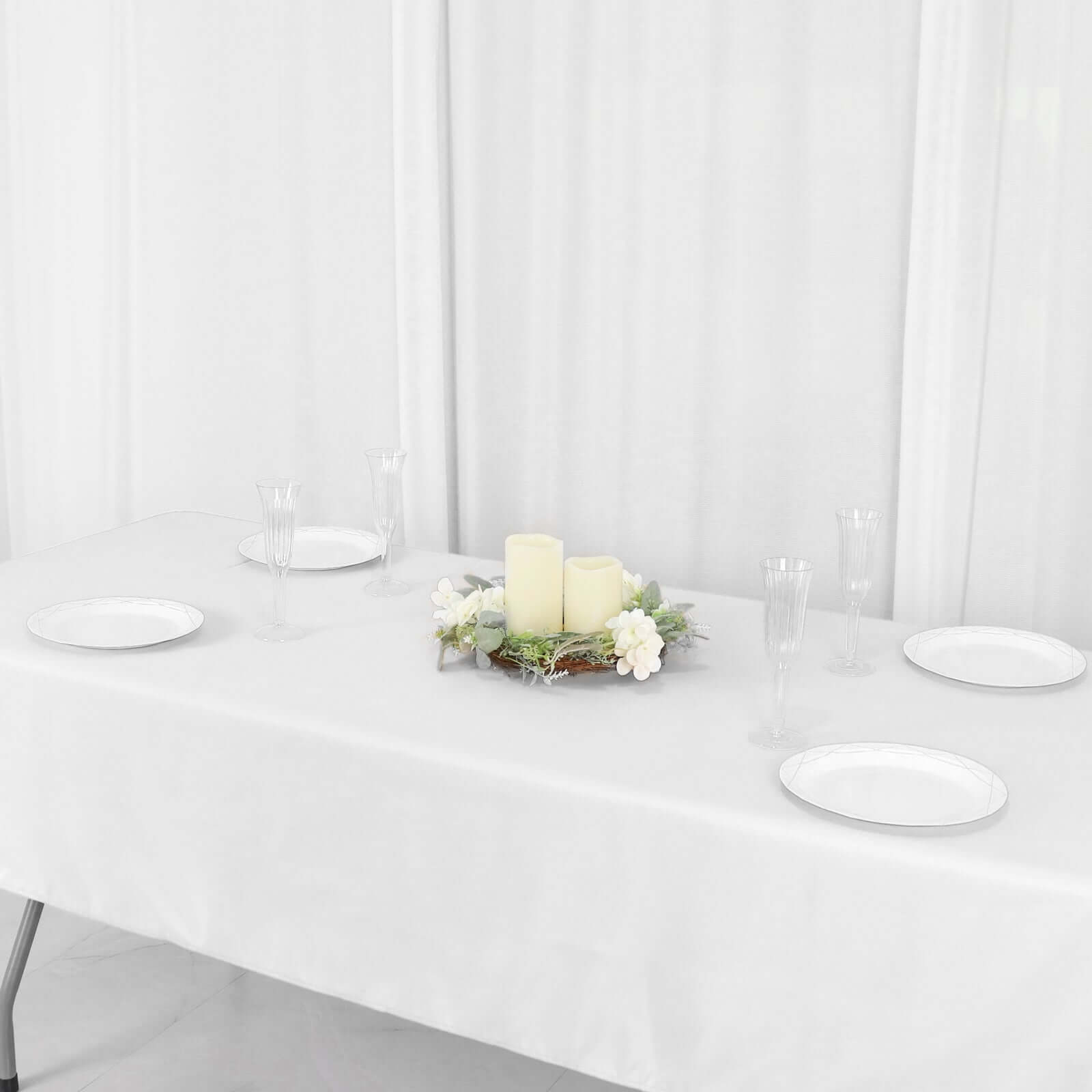 Wrinkle-Resistant White Polyester Rectangle Tablecloth 54x96 for Weddings & Events