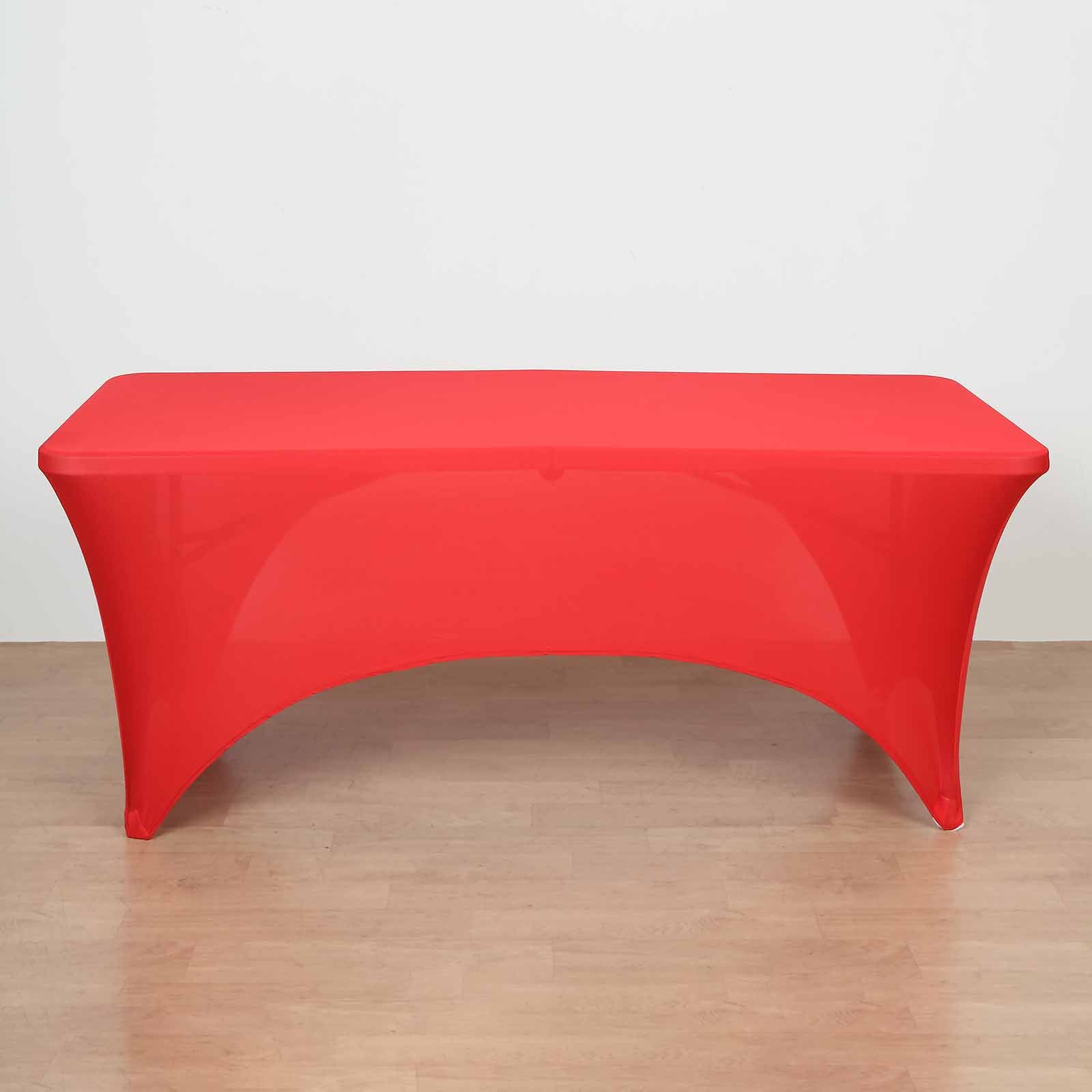 Red Stretch Spandex 96x30 Rectangle Table Cover with Curved Open Back for Professional Look