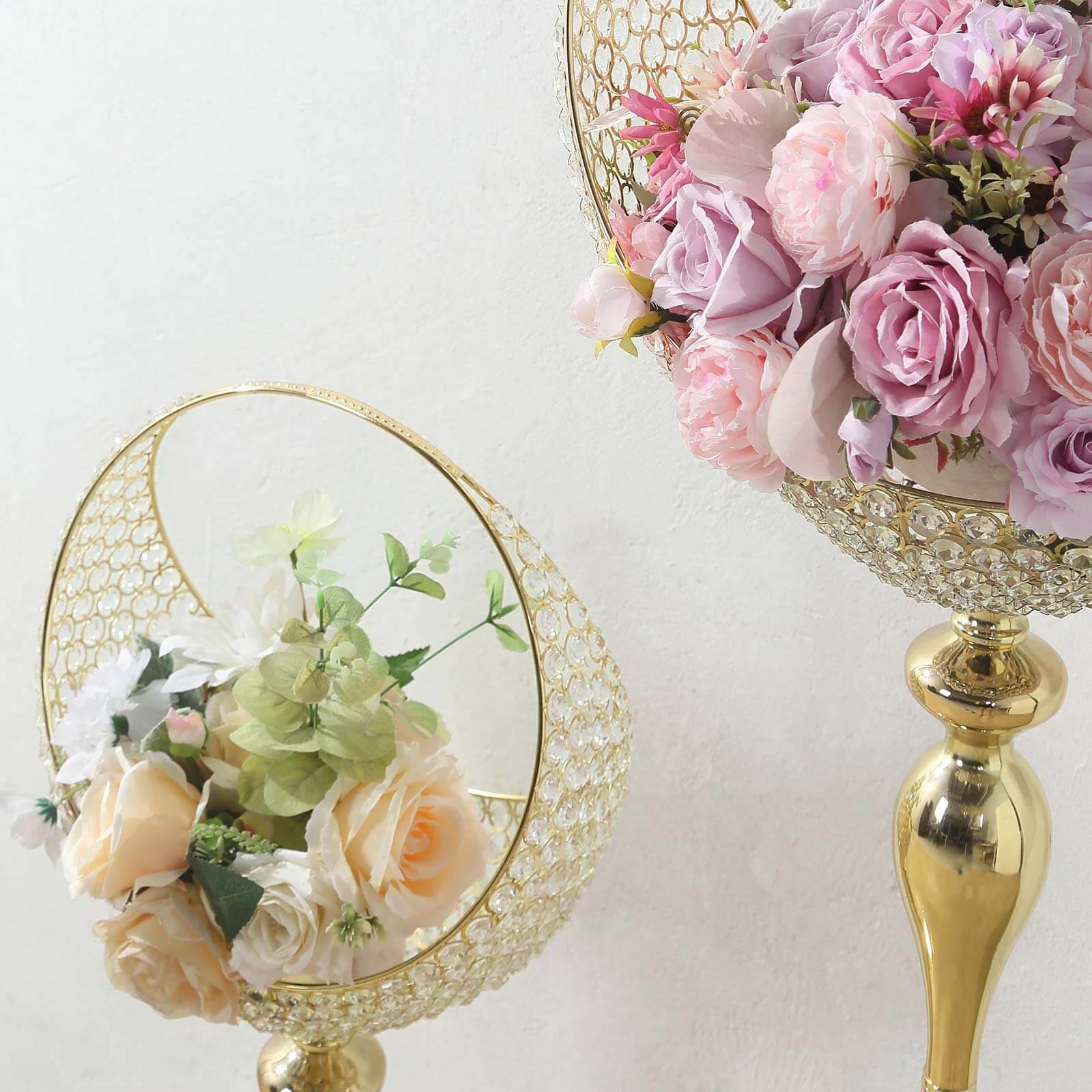 3ft Tall Gold Metal Crystal Beaded Candle Holder Stand - Ideal Wedding Flower Centerpiece
