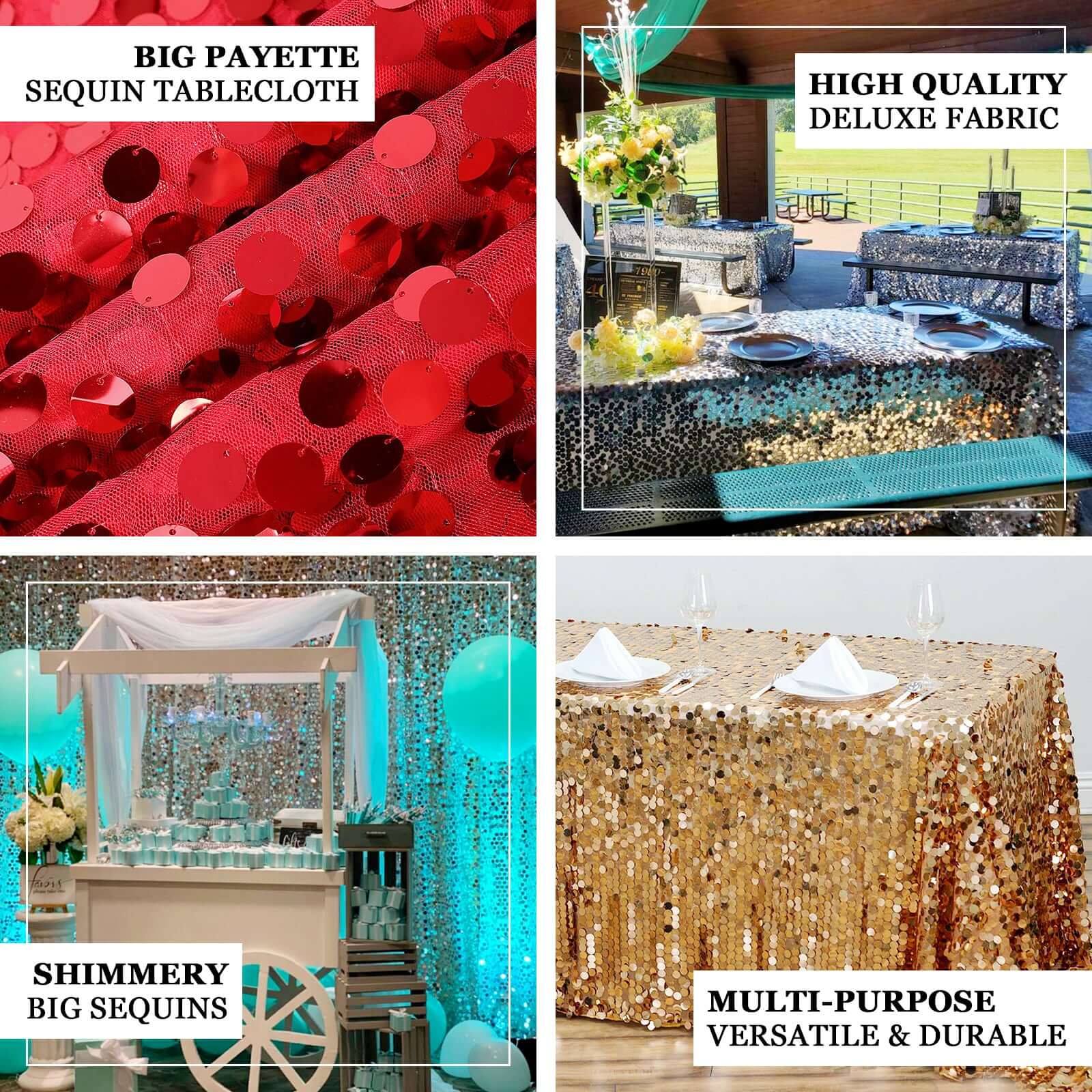 Hot! Seamless Matte Champagne Sequin Tablecloth, 90x156 Rectangle
