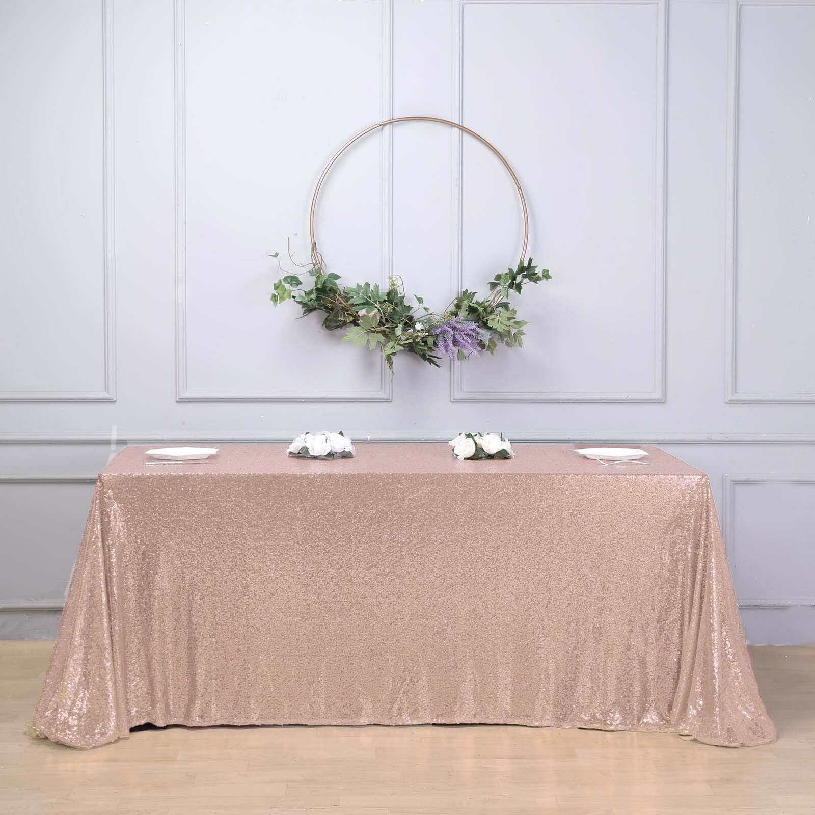 Rose Gold Seamless Twinkling Sequin Rectangle Tablecloth 90x156