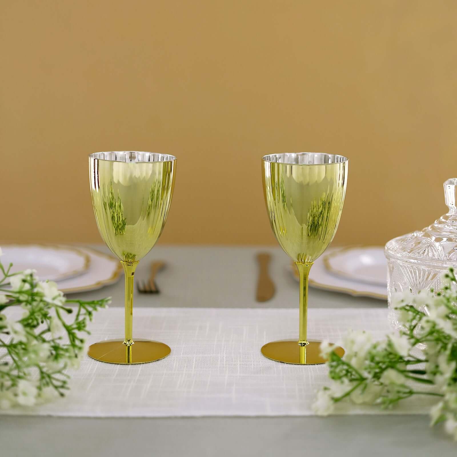 8oz Disposable Metallic Gold Plastic Wine Glasses - Set of 6 for Parties & Special Events