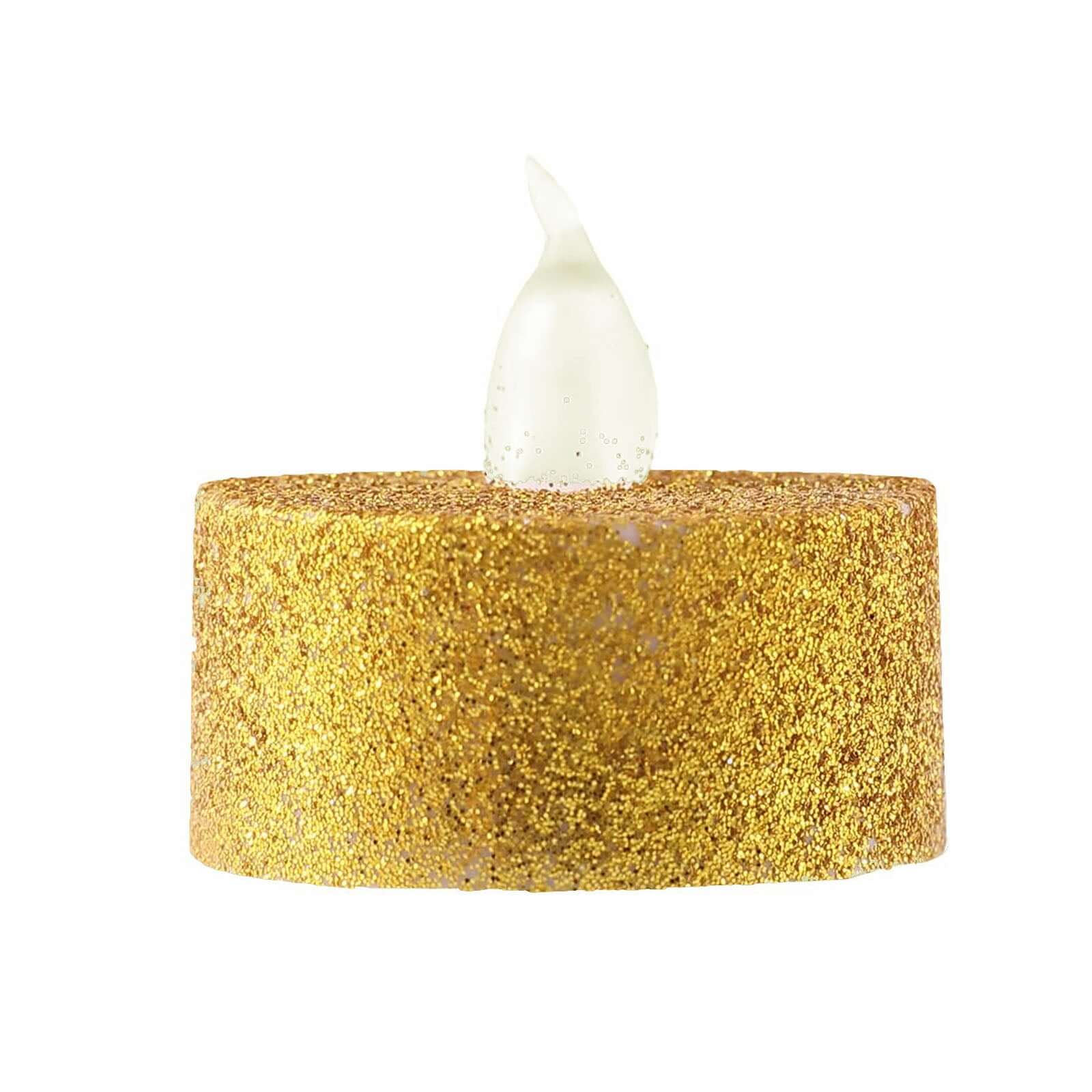 Hot Sale! 12-Pack Flameless LED Tealight Candles with Glittery Gold Design, Battery Operated