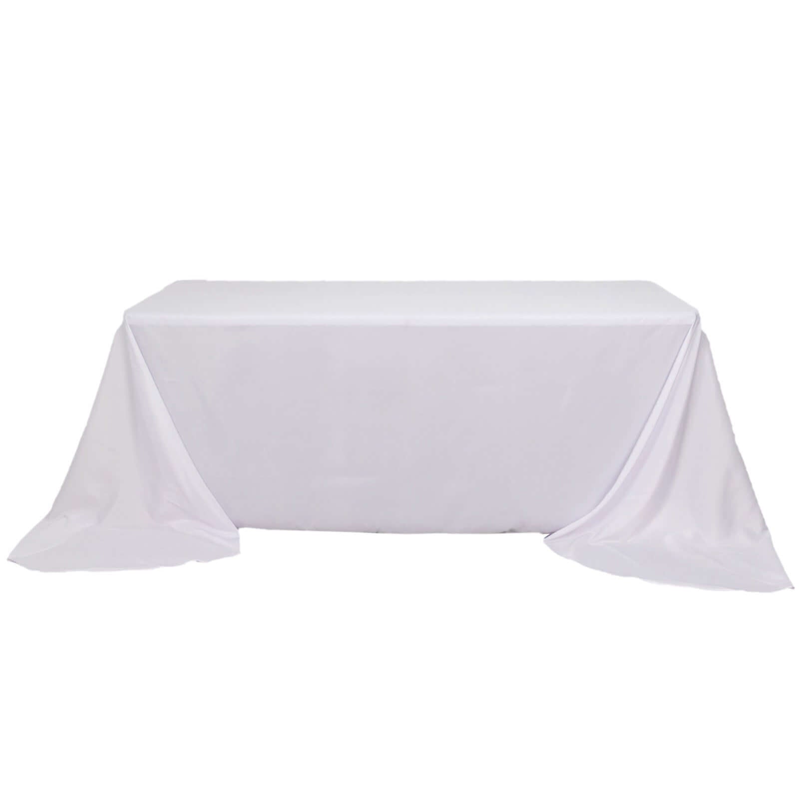 White 90x156 Polyester Rectangle Tablecloth with Rounded Corners for Elegant Events