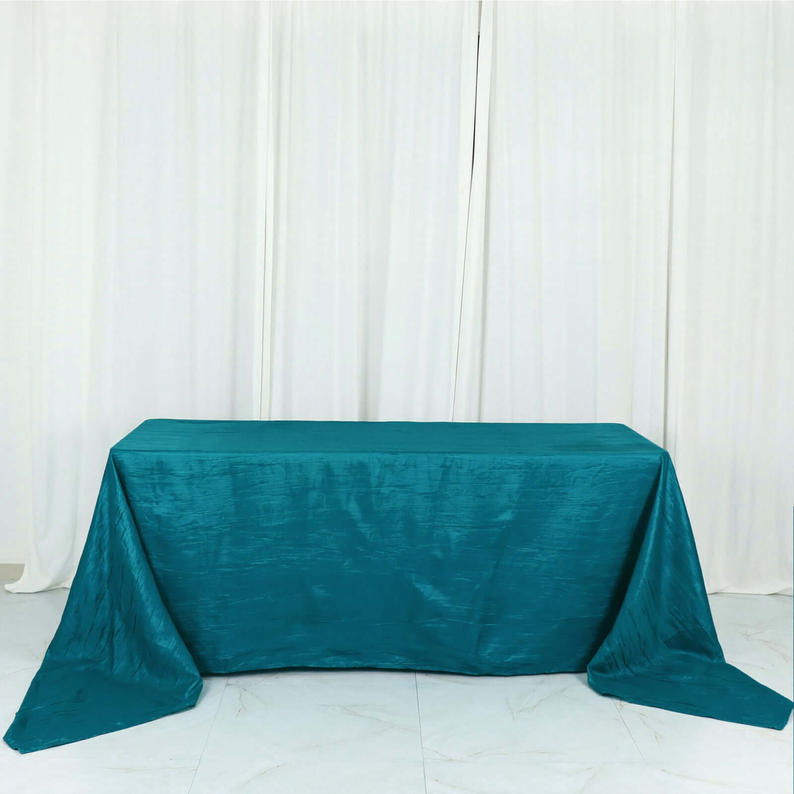 Teal Crinkle Taffeta 90x156 Rectangle Tablecloth - Seamless, Exquisite Cover