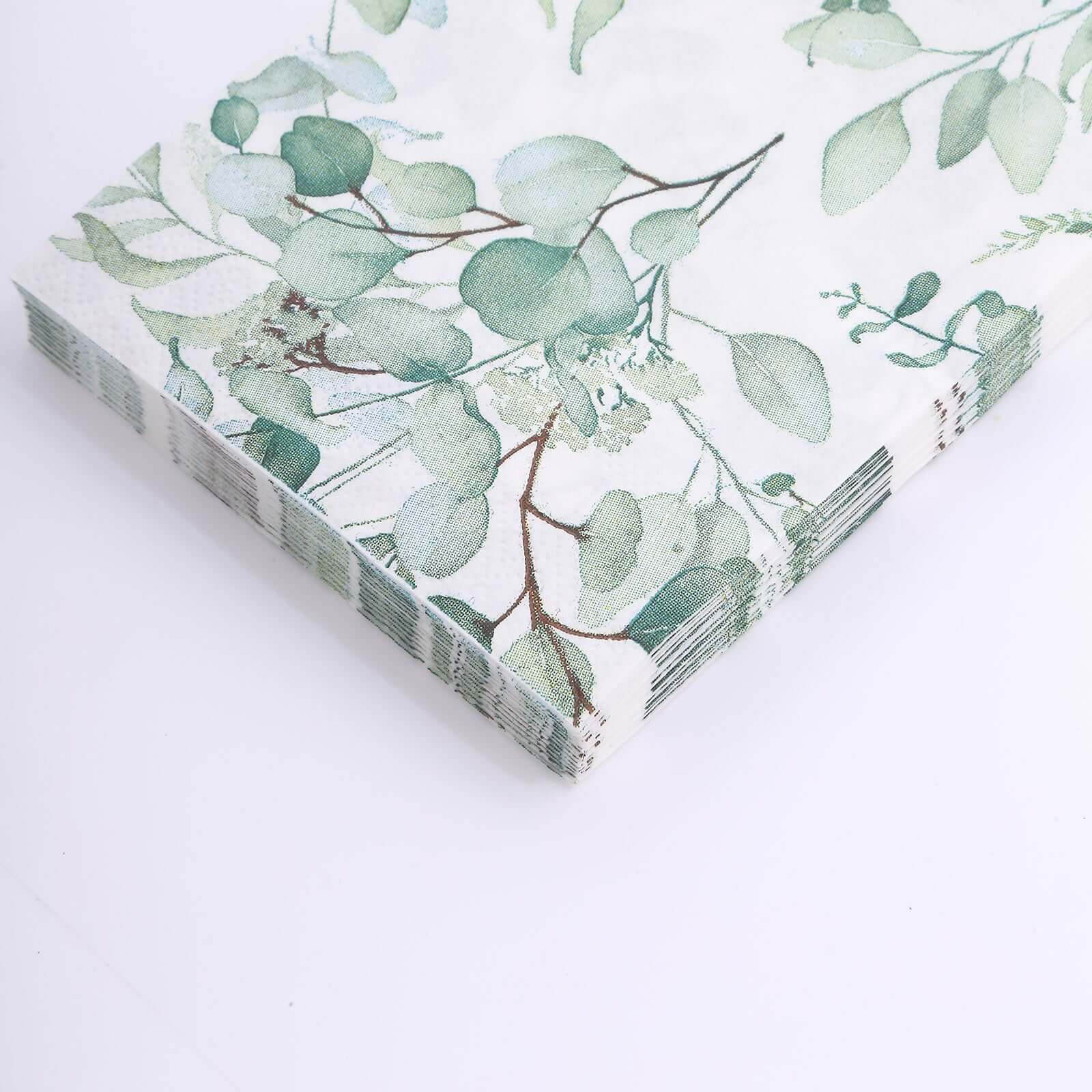 Hot! 20-Pack 2-Ply Green Paper Dinner Napkins with Eucalyptus Leaf Print - Stylish Boho Napkins for Events