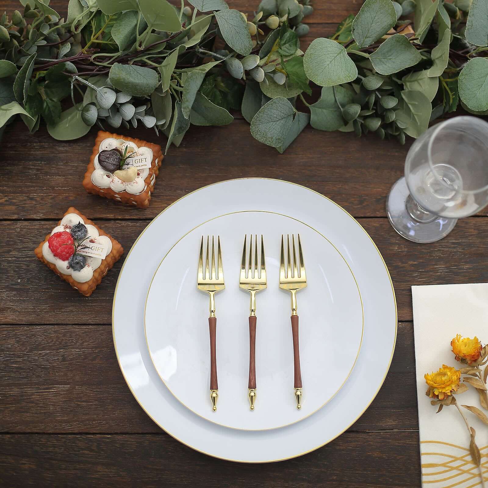 24-Pack Gold/Brown European-Style Disposable Dessert Forks with Roman Column Handles