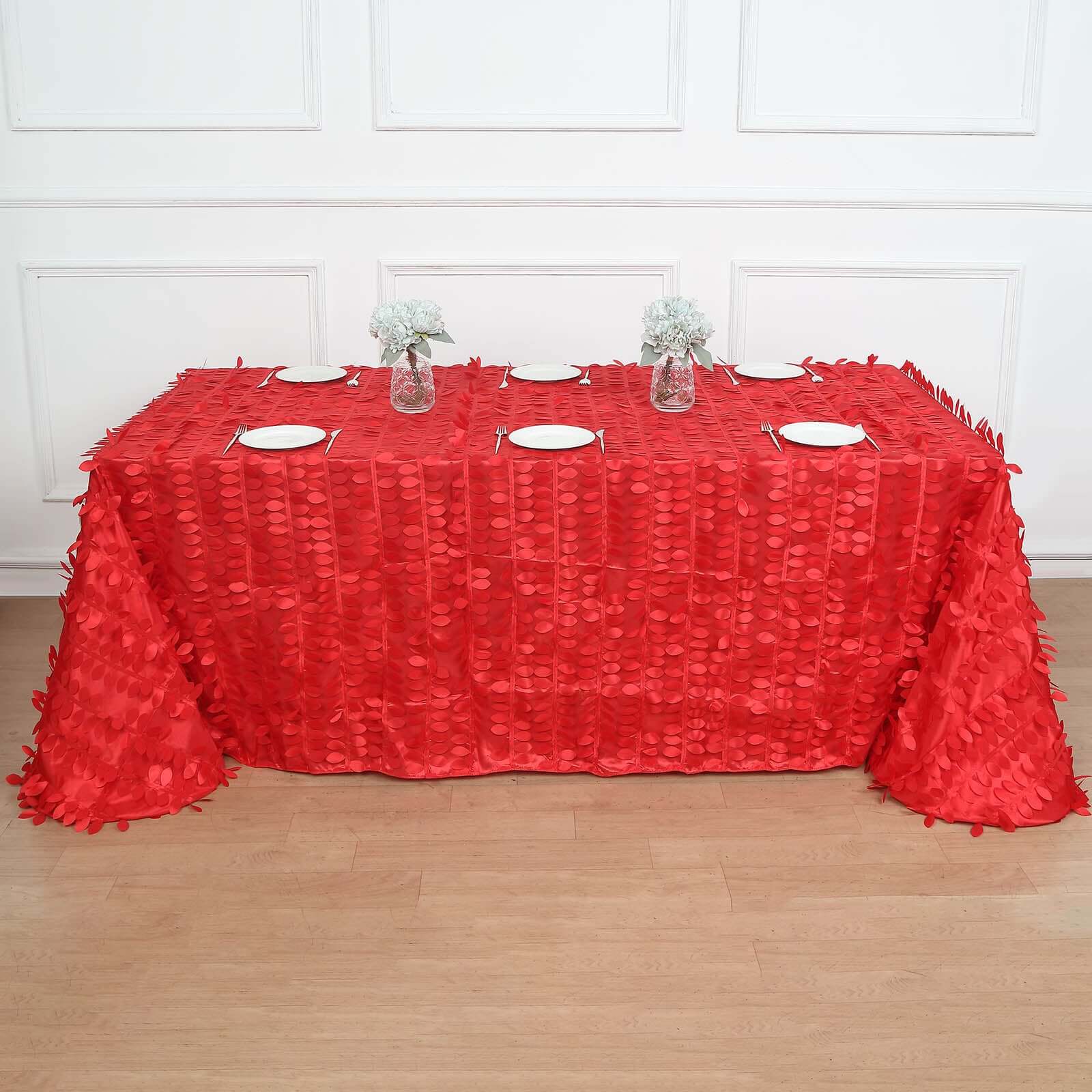 Hot Deal! Red Taffeta Rectangle Tablecloth with 3D Leaf Petal Design