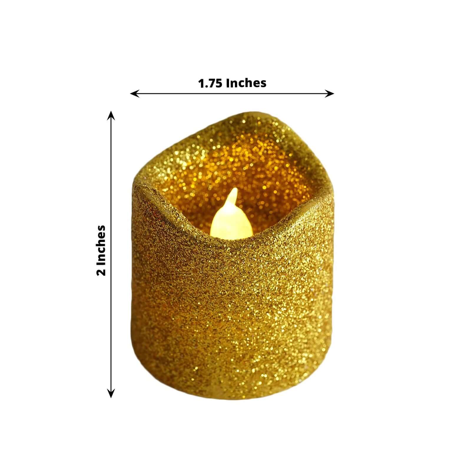 Hot Sale! 12-Piece Reusable Flameless LED Votive Candles with Glittered Gold Design, Battery Operated