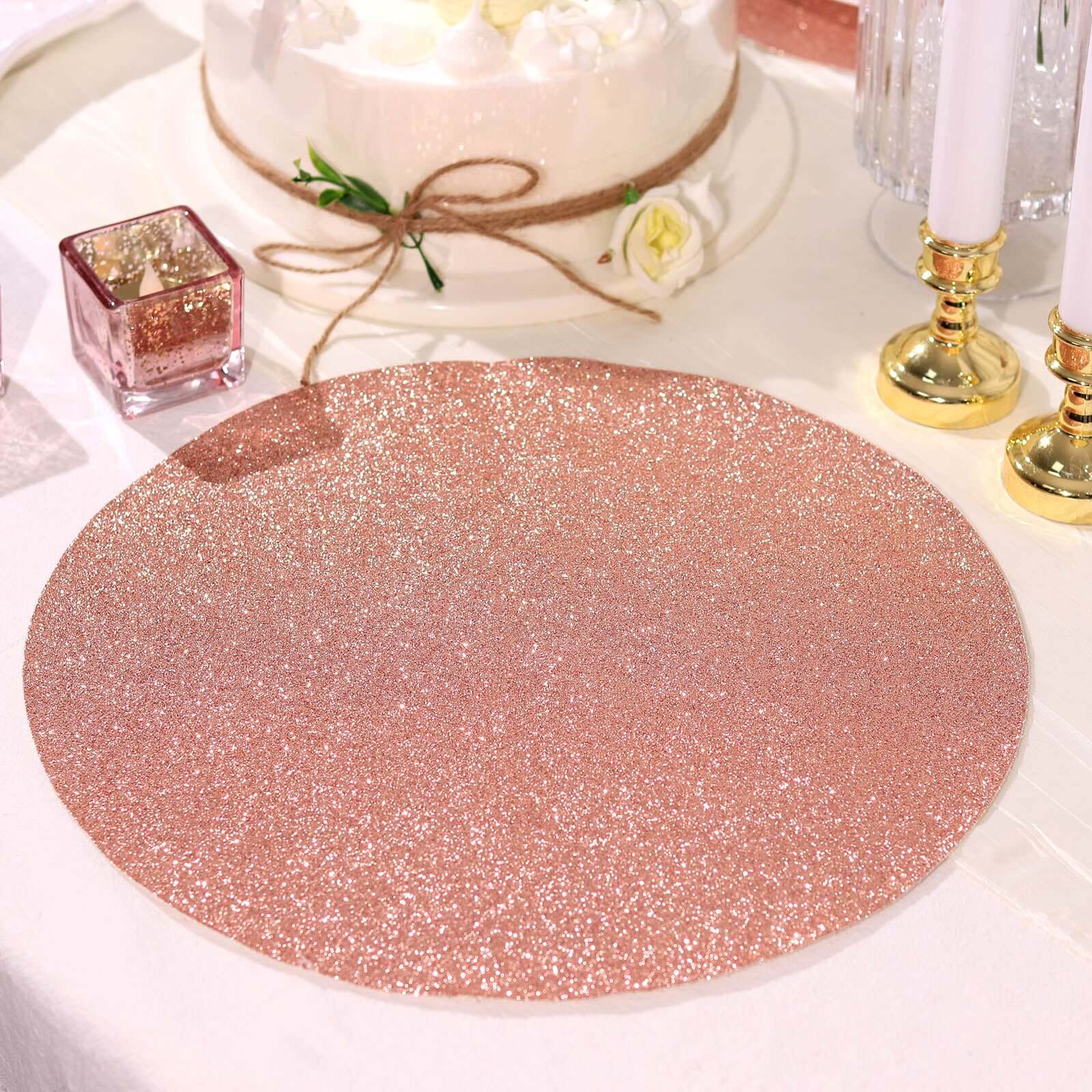 Hot Deal! 6-Pack Rose Gold Glitter Round Non-Slip Placemats, 13" Diameter