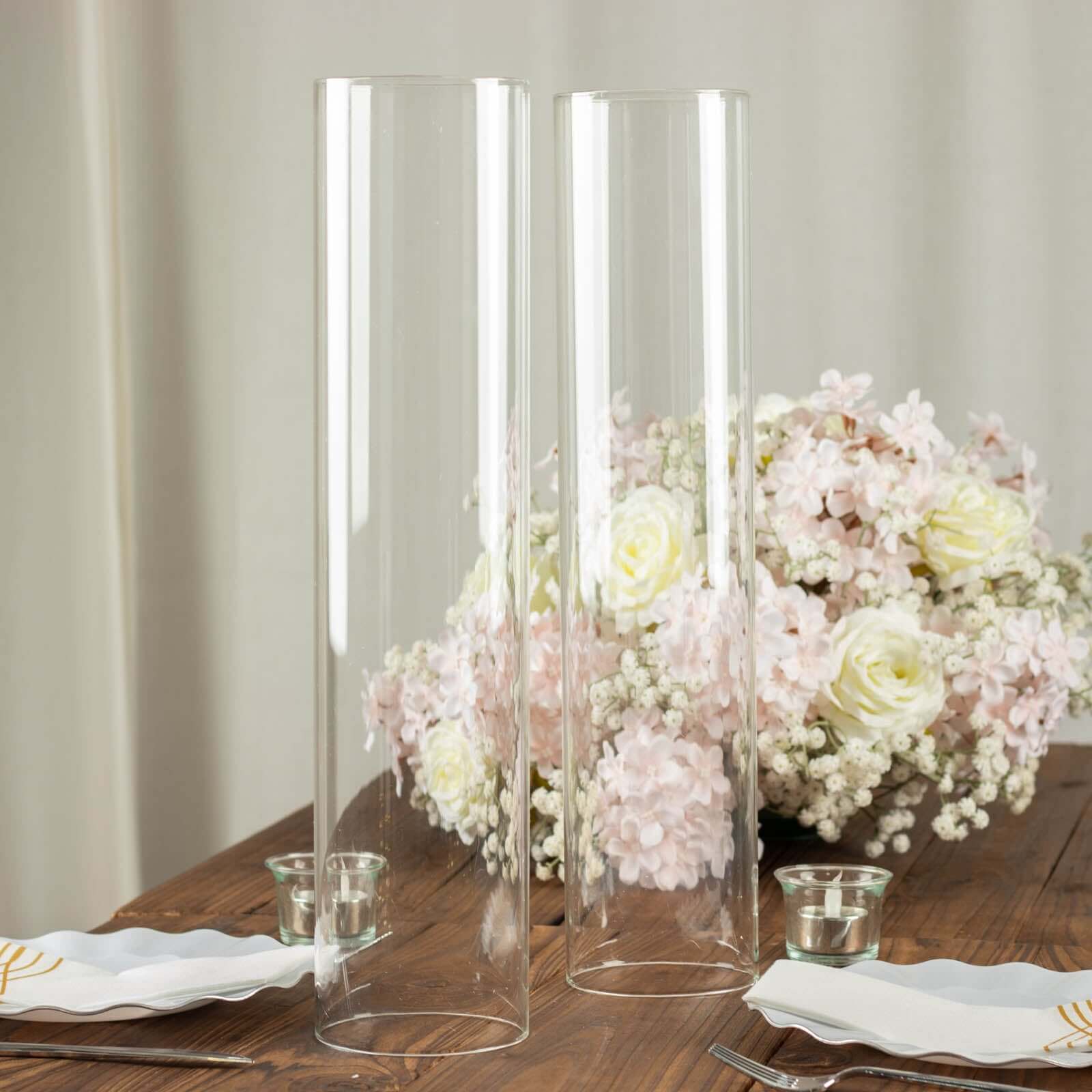 2-Pack 18-Inch Clear Glass Open-End Candelabra Shades for Stylish Table Decor