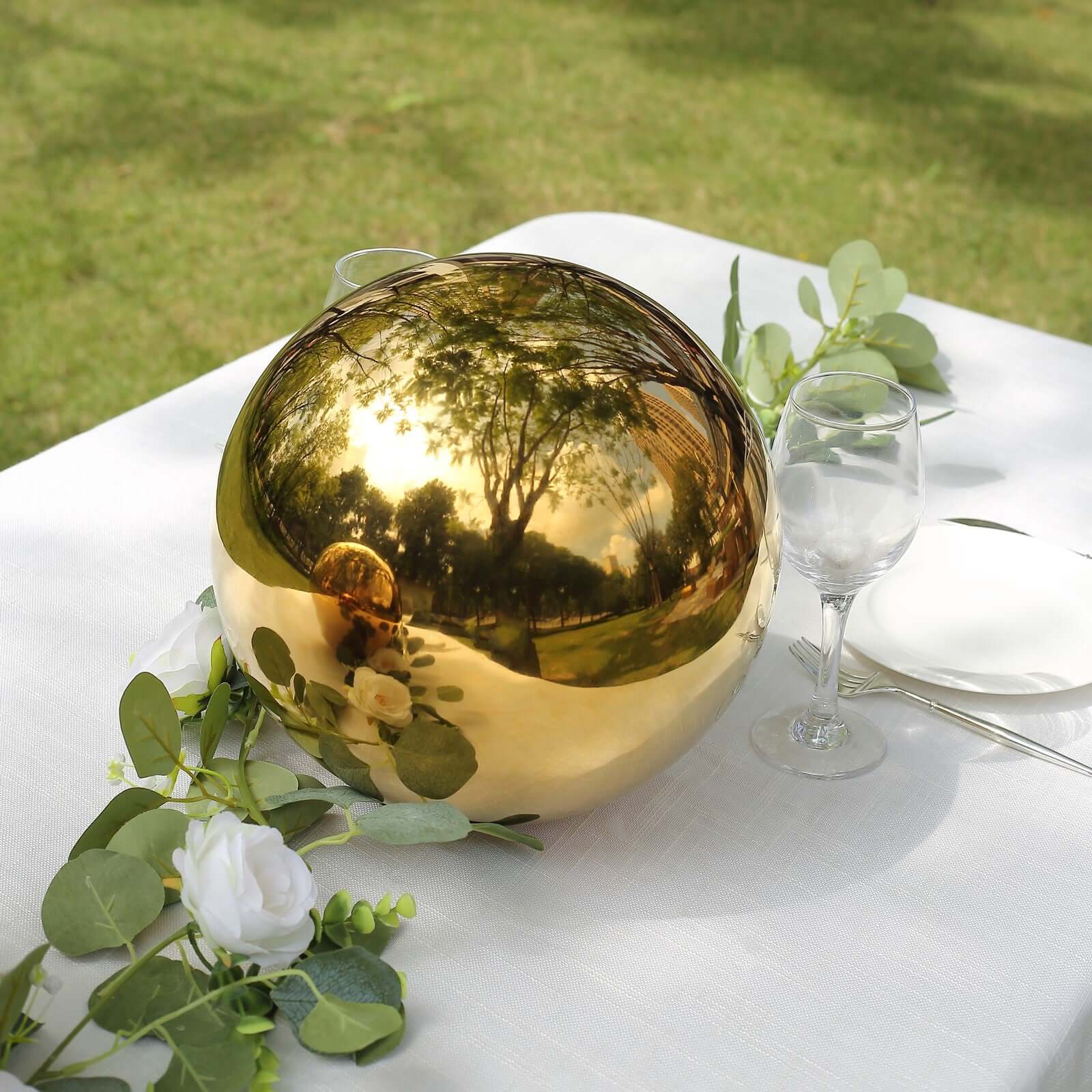 2-Pack Gold Reflective Hollow Stainless Steel Gazing Globe Mirror Balls for Outdoor Garden Decor