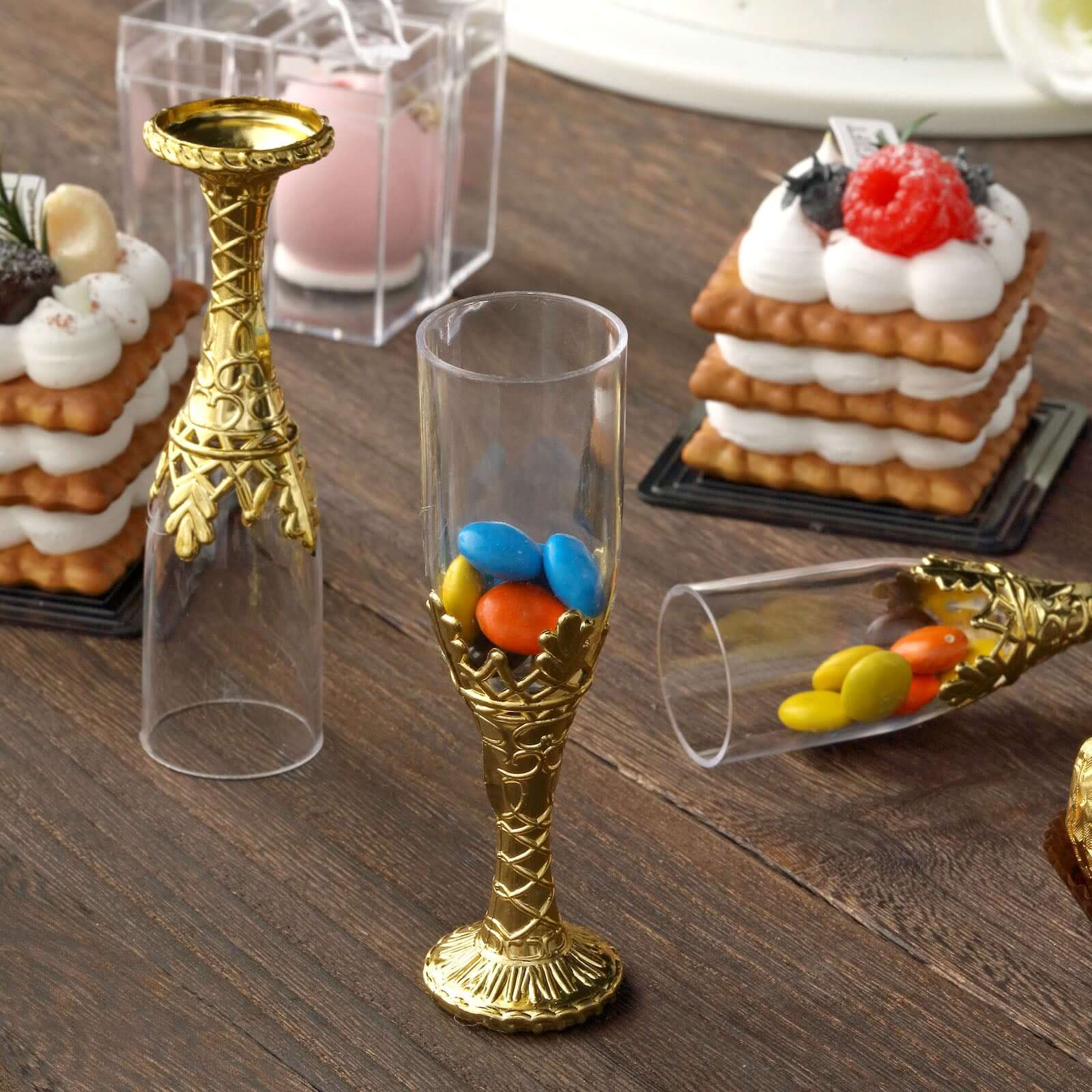 12-Pack Clear Gold Plastic Mini Champagne Bottle Style Fillable Candy Treat Favor Boxes