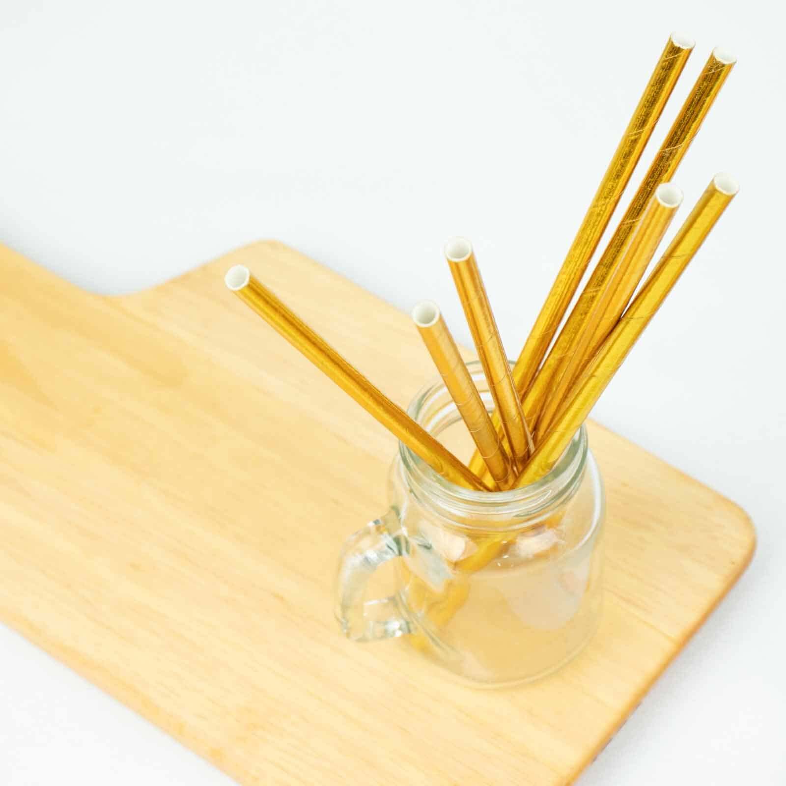 50-Pack Disposable Biodegradable Metallic Gold Foil Paper Straws - Ideal for Events