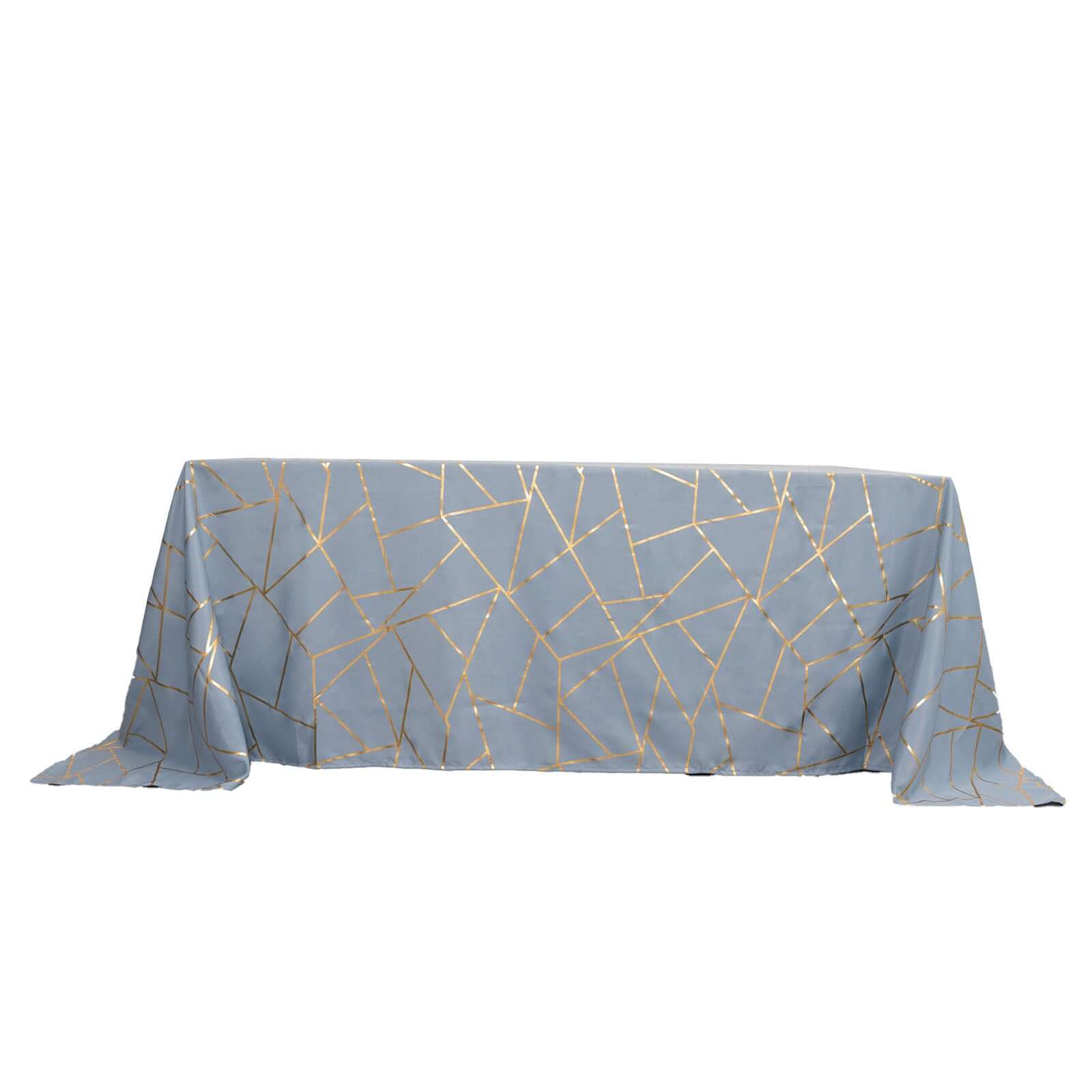 Exclusive! Wrinkle-Resistant Polyester Tablecloth in Dusty Blue with Gold Foil Pattern for Weddings & Events
