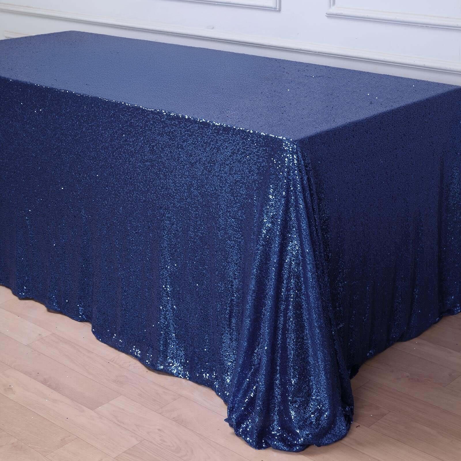 Hot! Navy Blue Seamless Sequined Rectangle Tablecloth 90x156