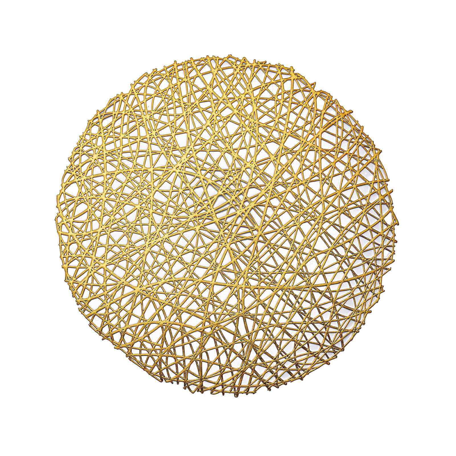 6-Piece Set of Durable Gold Vinyl Round Woven Non-Slip Dining Placemats 15