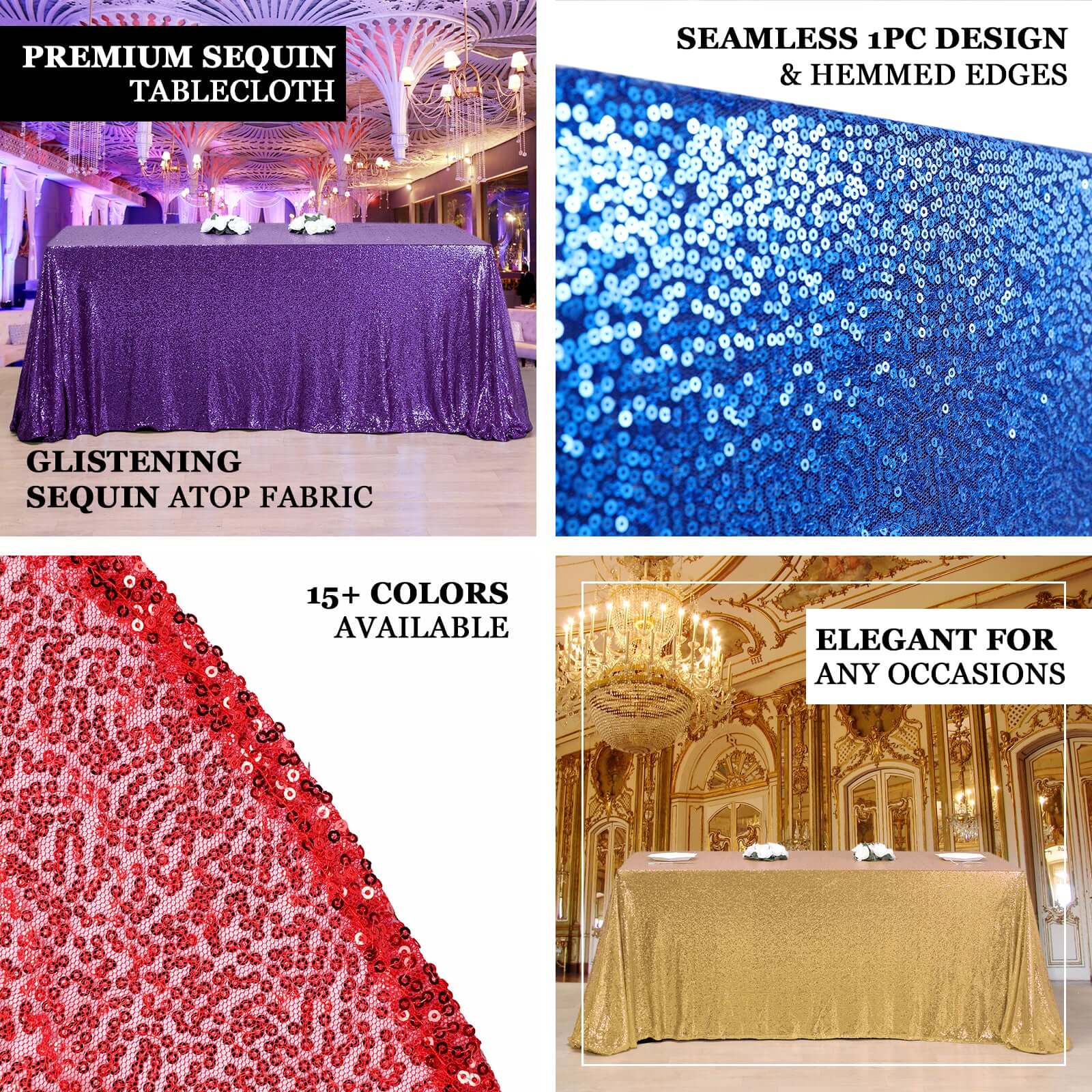 Iridescent Blue Seamless Sparkly 90x132 Rectangle Sequin Tablecloth