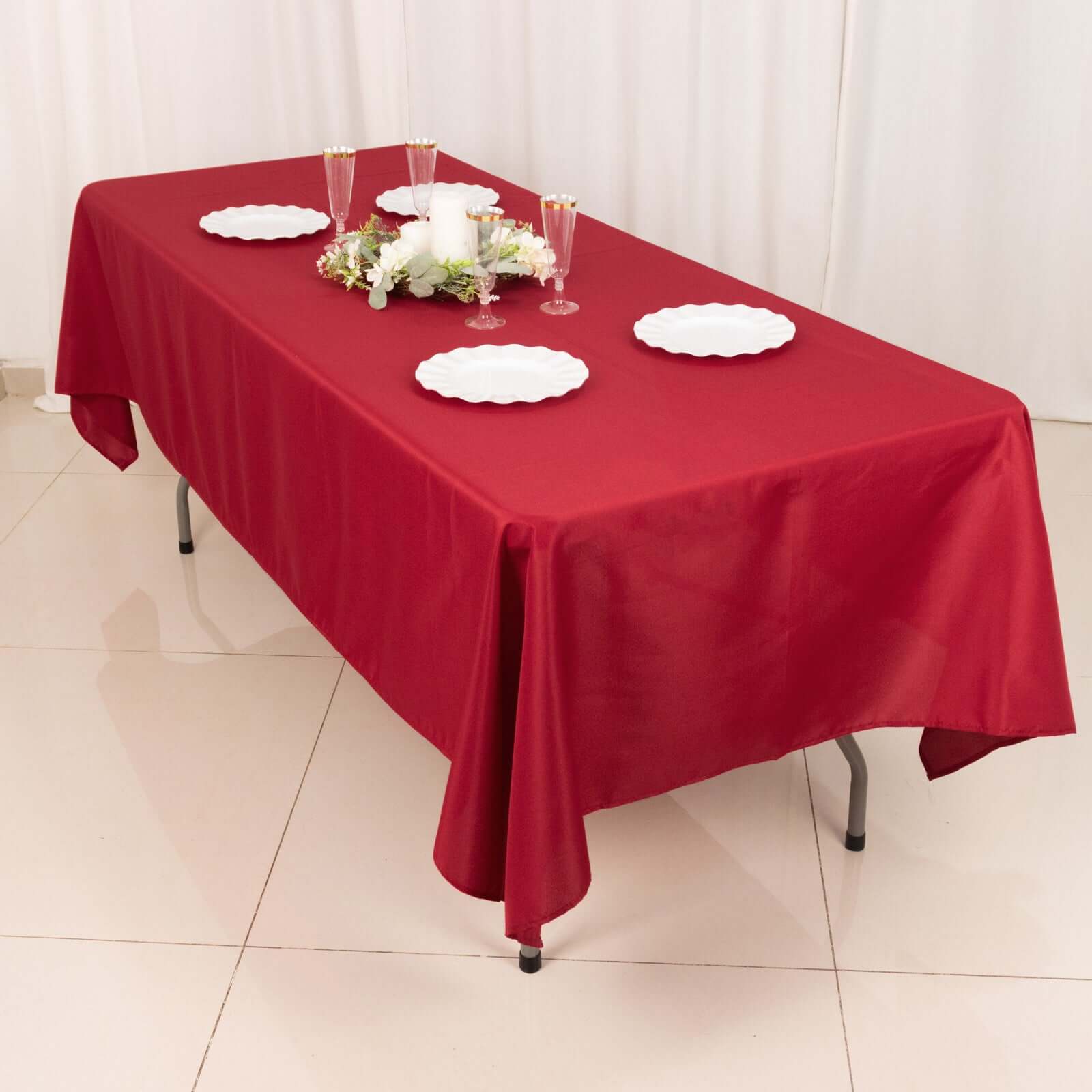 Stylish & Durable Wine Polyester 60x102 Rectangle Tablecloth - Great Deal!