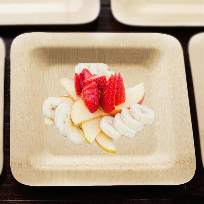 10-Pack Natural Bamboo 9 Square Dinner Plates - Eco-Friendly Disposable for Events