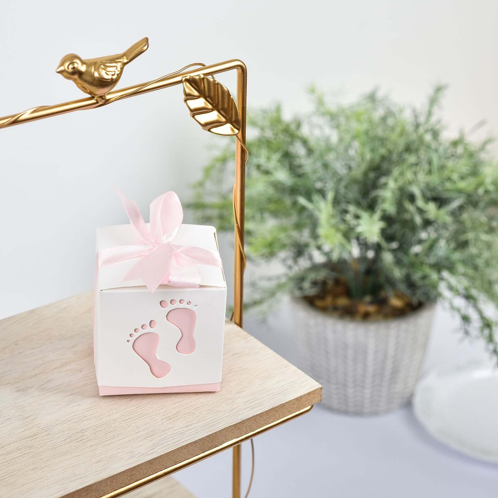 25-Piece Set of Pink Footprint Baby Shower Party Favor Candy Gift Boxes