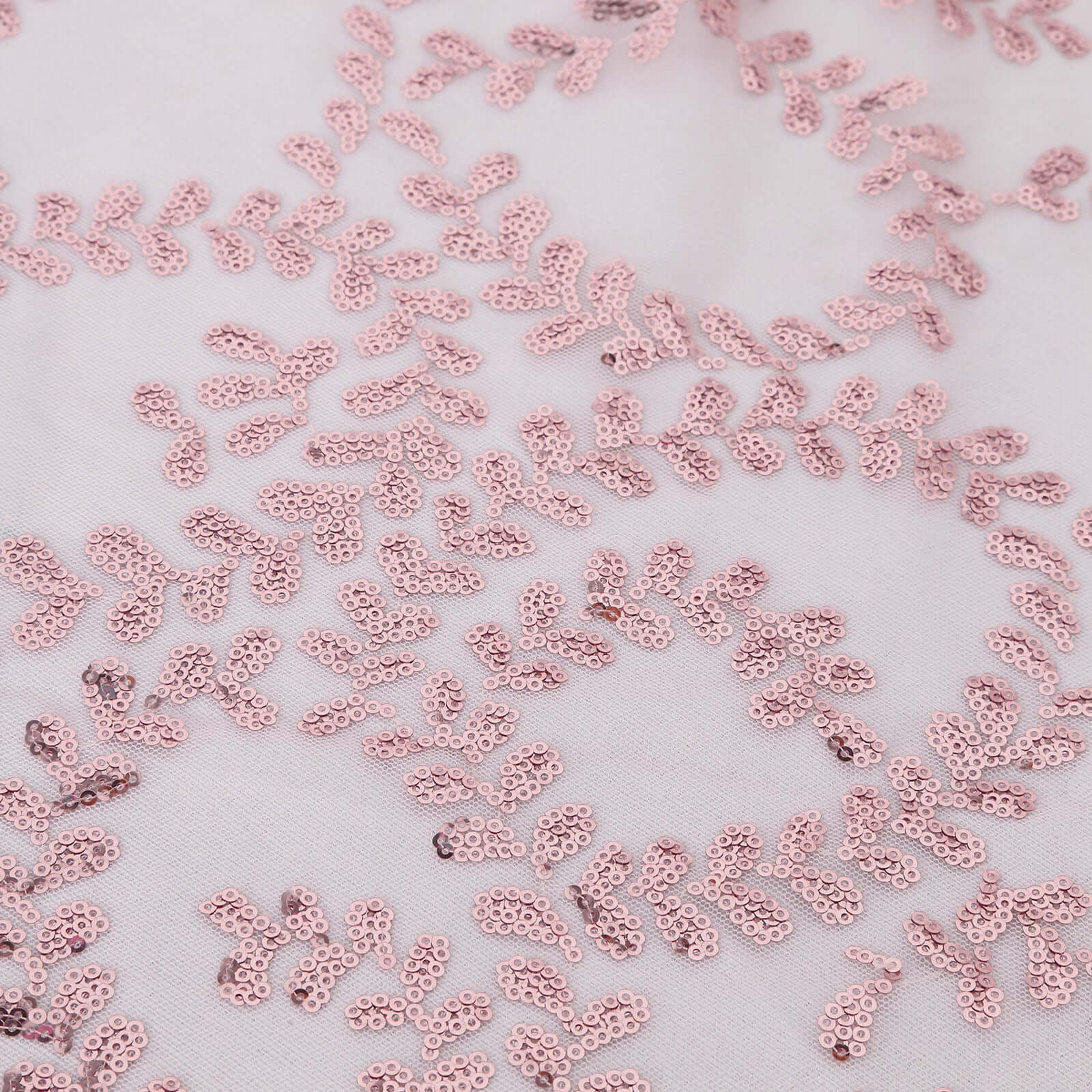 Sparkling Rose Gold Sequin Leaf Embroidered Tulle Rectangle Tablecloth 90x156 for Events