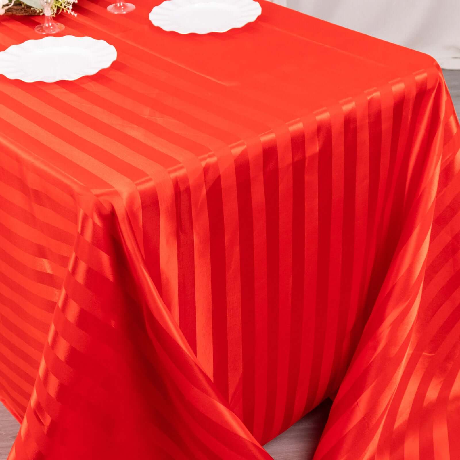 Hot Deal! Red Satin Striped 90x132 Rectangular Seamless Tablecloth