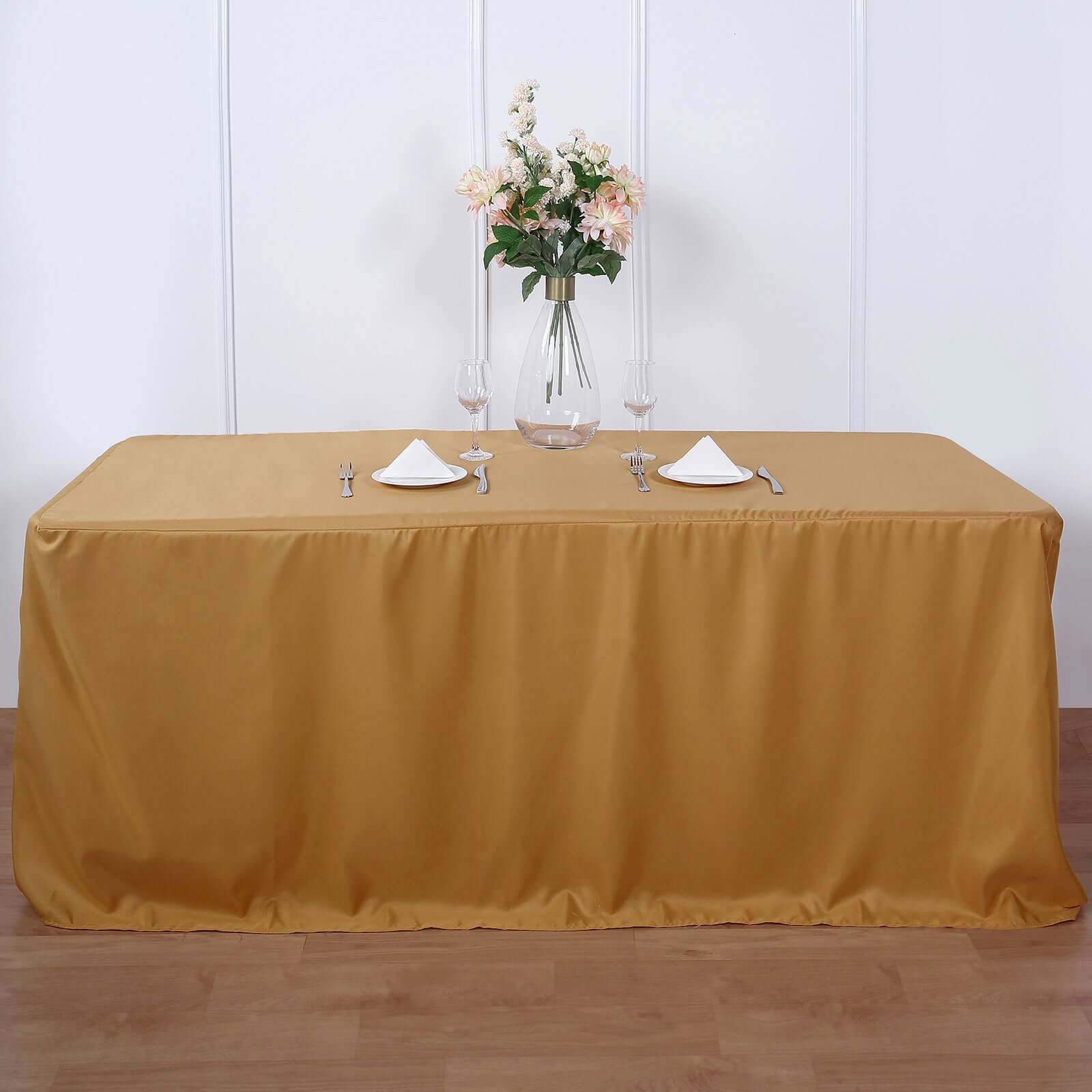 Gold Fitted Polyester 72x30 Rectangle Tablecloth - Durable for Events