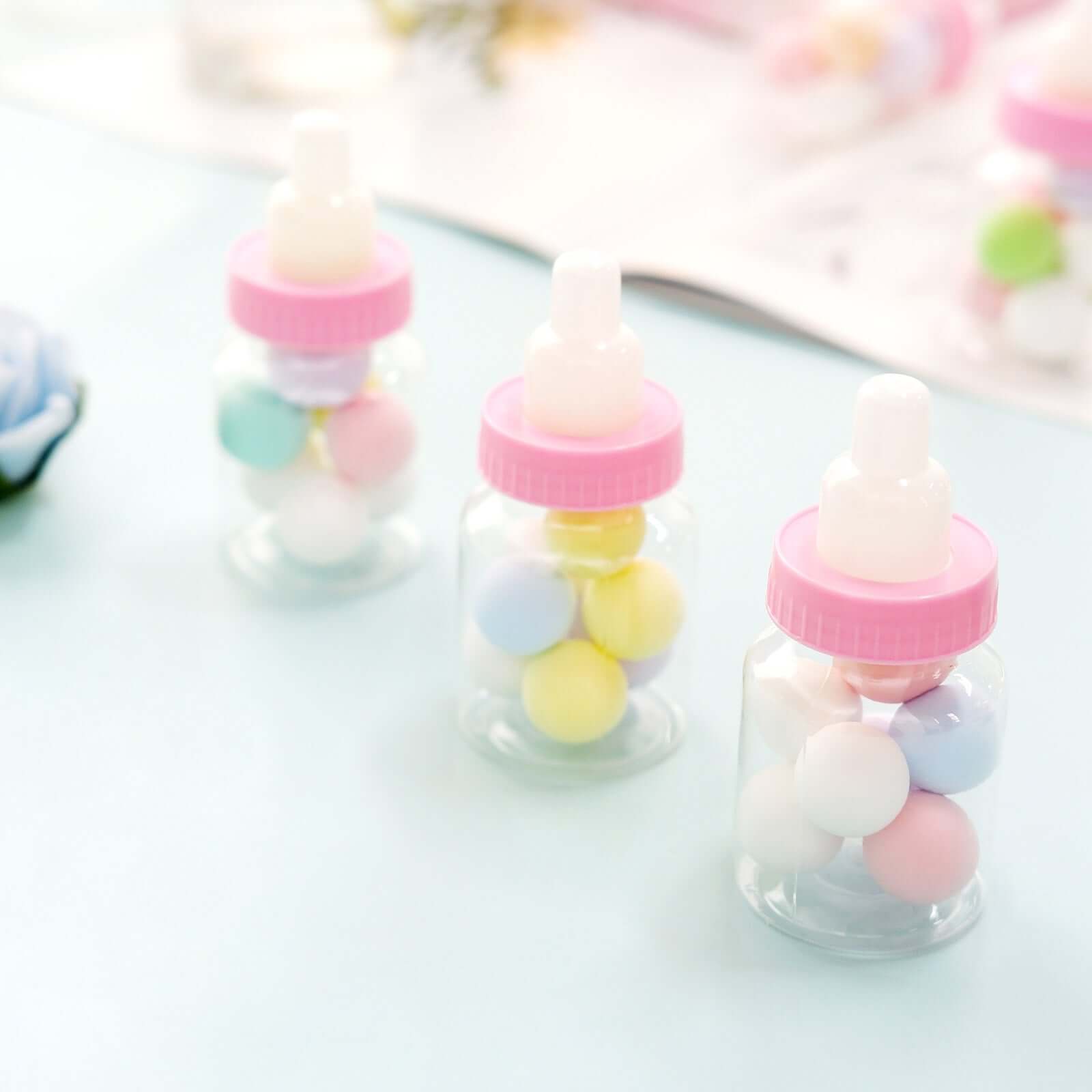 12-Pack Clear/Pink Fillable Mini Baby Bottle Candy Containers - Ideal Favors for Baby Showers