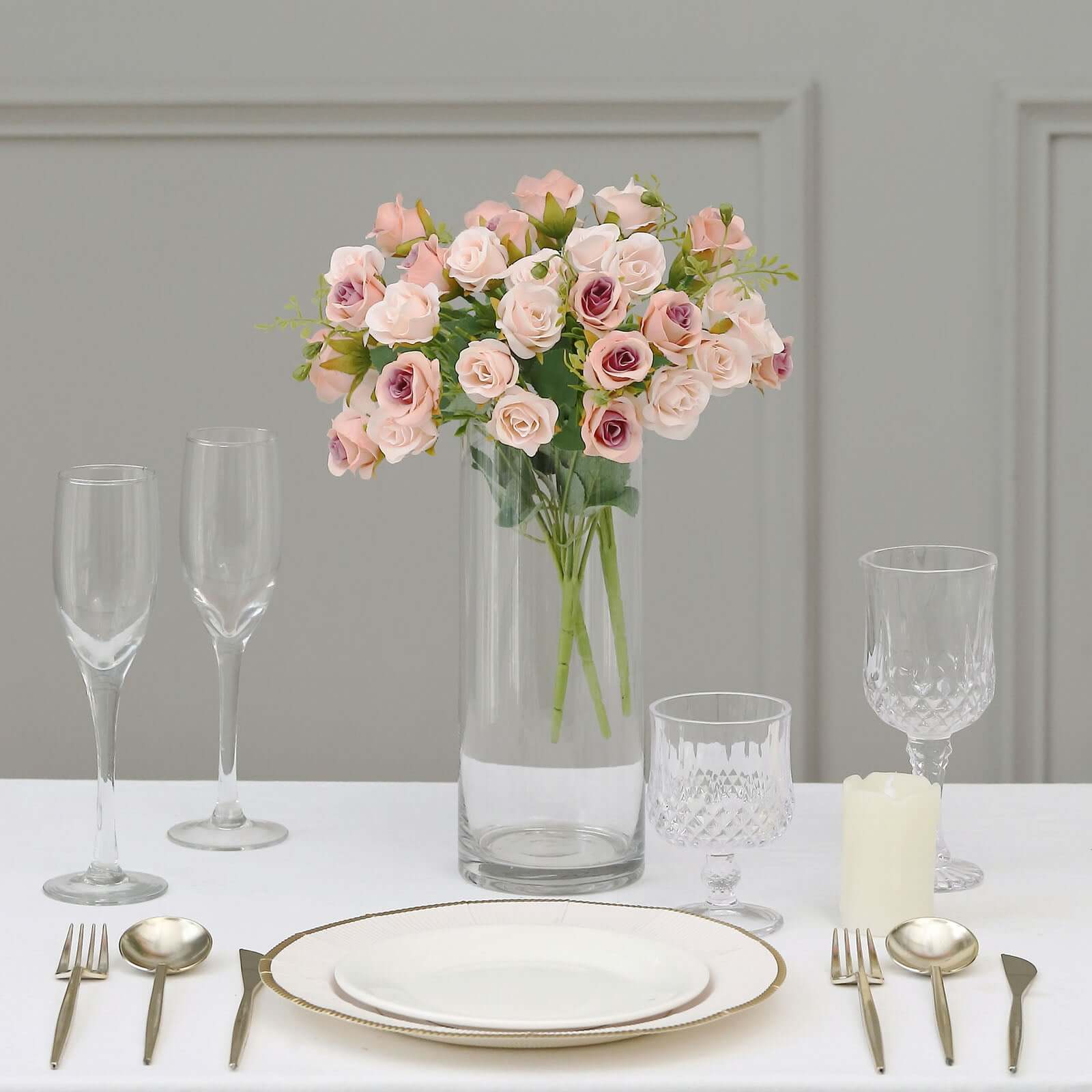 2-Pack Blush Artificial Open Rose Flower Arrangements, 12-Inch Small Faux Floral Bouquets