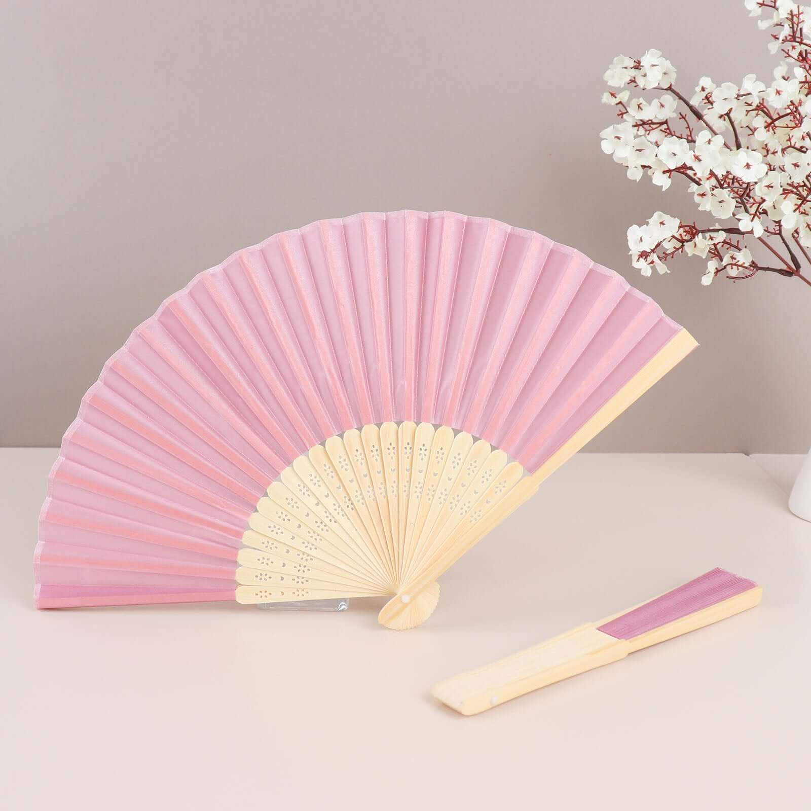 Hot Sale! 5-Pack Dusty Rose Asian Silk Folding Fans Ideal for Party Favors
