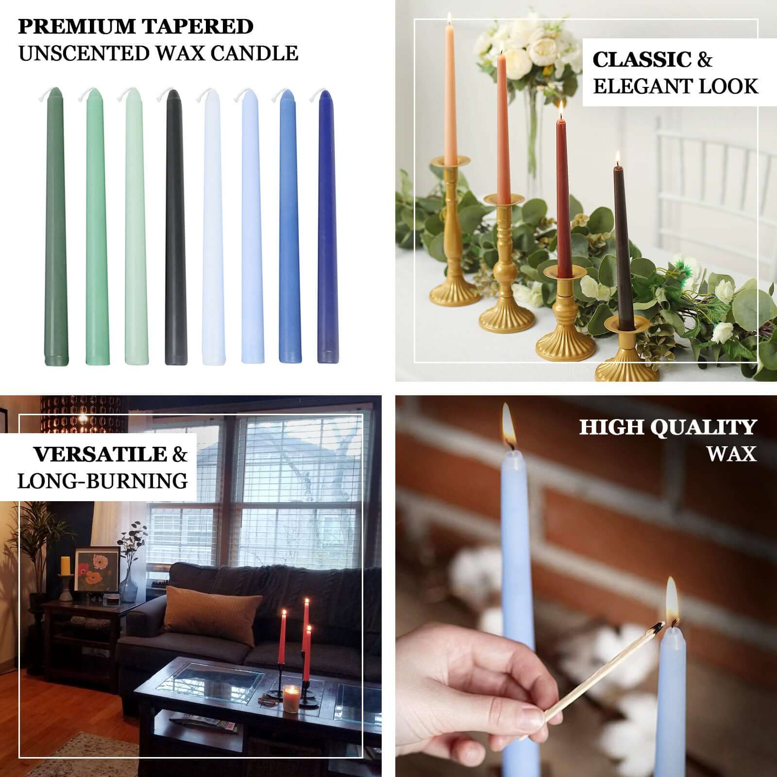 Premium Unscented Mocha Brown Taper Candles - 12-Pack for Upscale Settings, 10 Inches