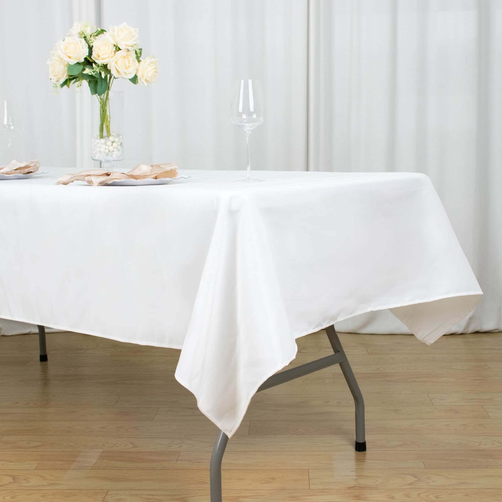 White 54x96 Premium Polyester Rectangle Tablecloth - Durable 220GSM Stain-Resistant for Weddings & Events