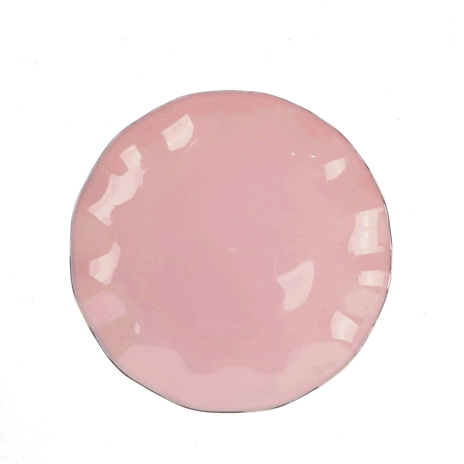 10-Pack Sturdy Disposable Dusty Rose Plastic Round Dessert Plates with Gold Ruffled Edging