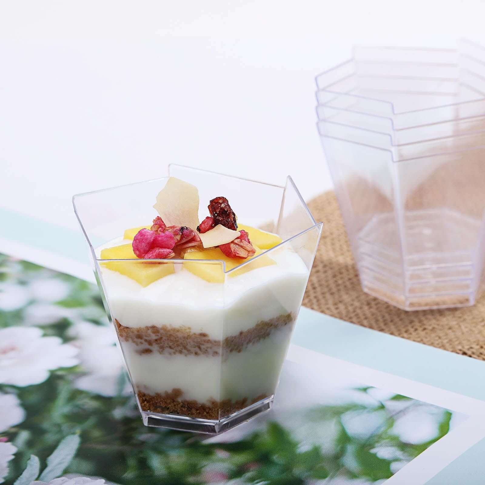 12-Piece Set of Lightweight, Disposable 3oz Clear Wavy Hexagon Plastic Dessert Cups