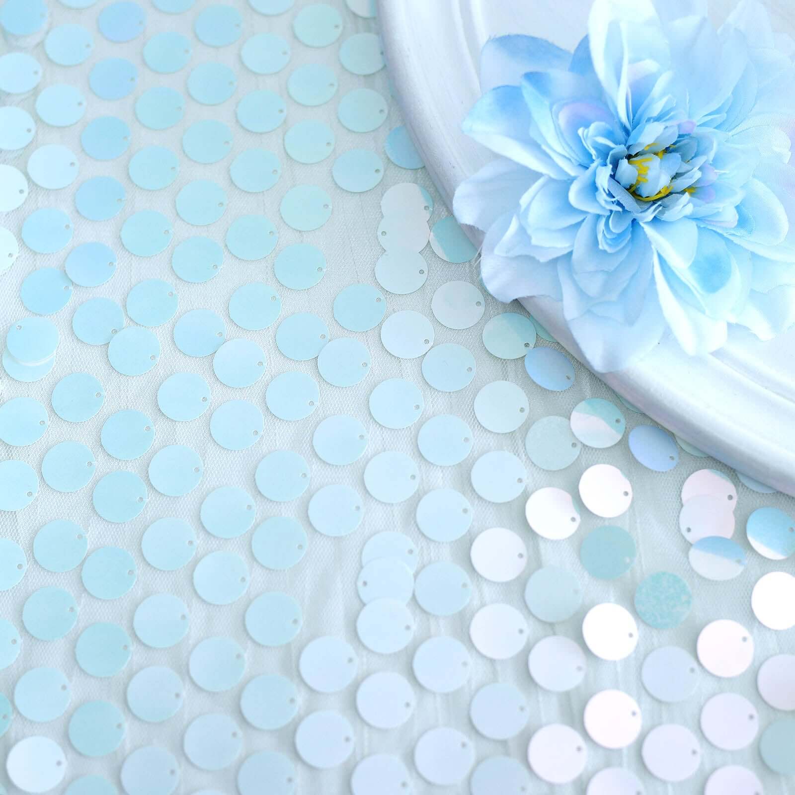 Iridescent Blue Sequin Rectangle Tablecloth - 90x132 Inches, Seamless, Perfect for Events