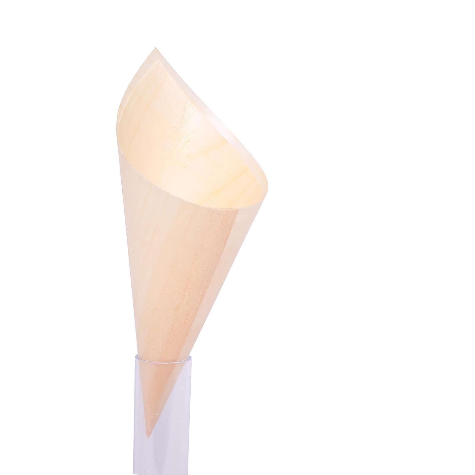 Get 50-Pack Eco-Friendly Natural Pine Wood Disposable Food Tasting and Serving Cones, 6 Inches