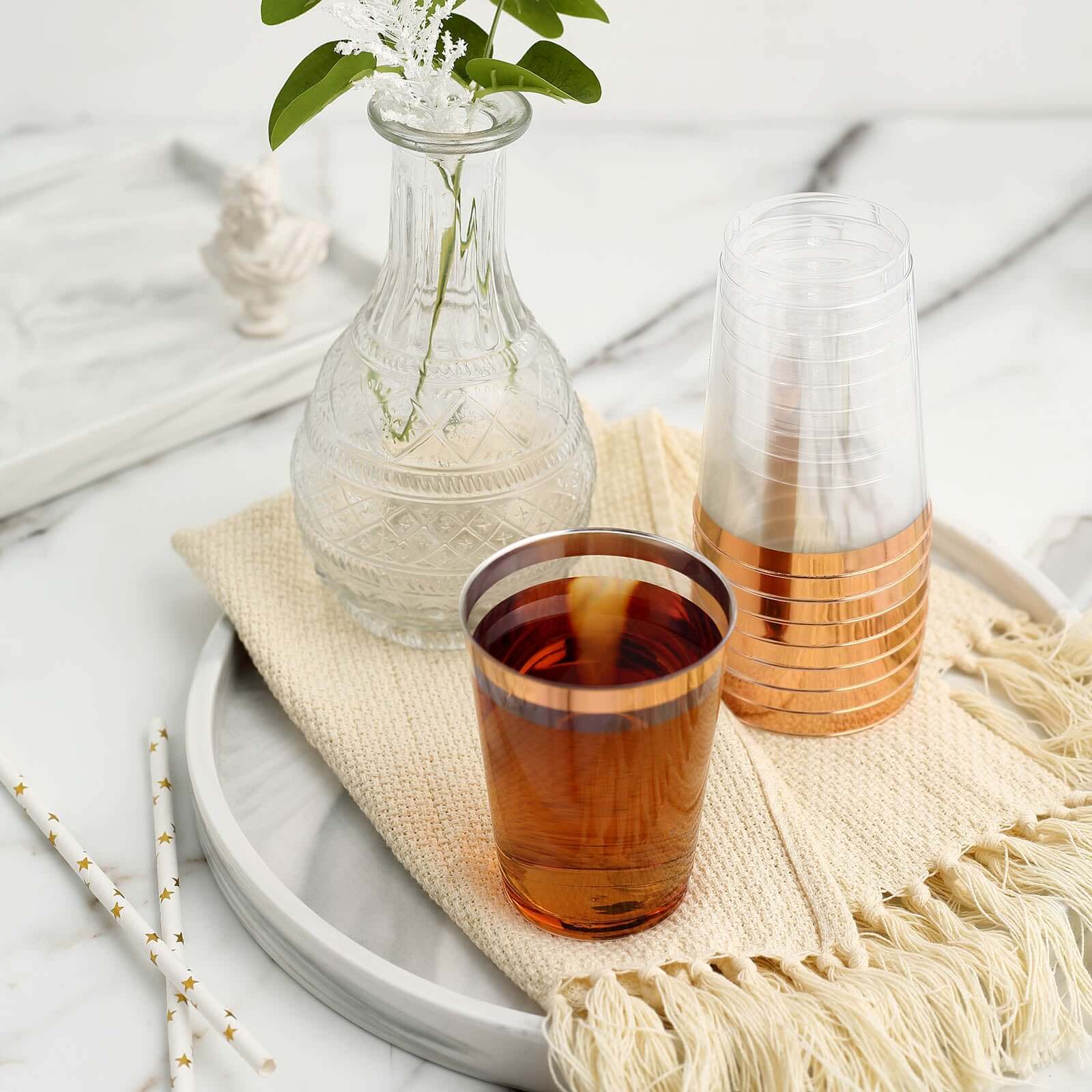 Hot Deal! 12-Pack Durable Disposable Plastic Party Cups with Rose Gold Rim, 10oz for Special Occasions