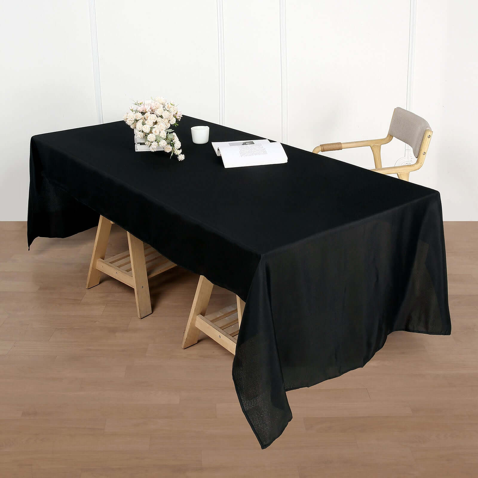 Wrinkle-Resistant Black Polyester Rectangle Tablecloth, 50x120
