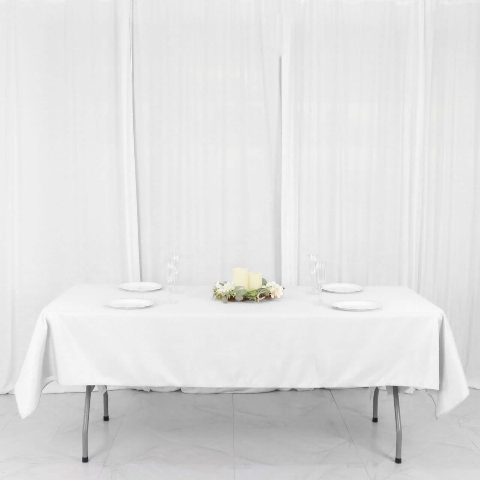 Wrinkle-Resistant White Polyester Rectangle Tablecloth 54x96 for Weddings & Events