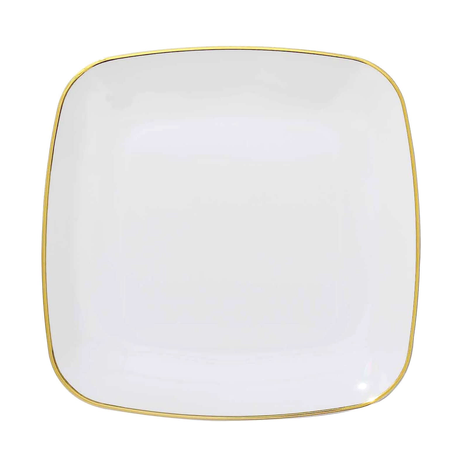 10-Pack White Plastic Dinner Plates with Gold Rim - Disposable for Weddings and Special Events