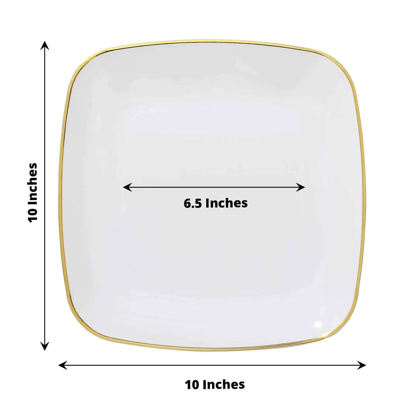 10-Pack White Plastic Dinner Plates with Gold Rim - Disposable for Weddings and Special Events