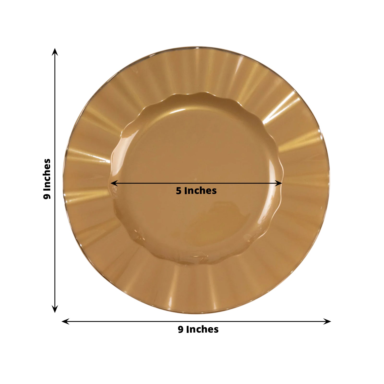 10-Pack Gold Plastic Round Dinner Plates with Ruffled Rim - Ideal for Classy Events