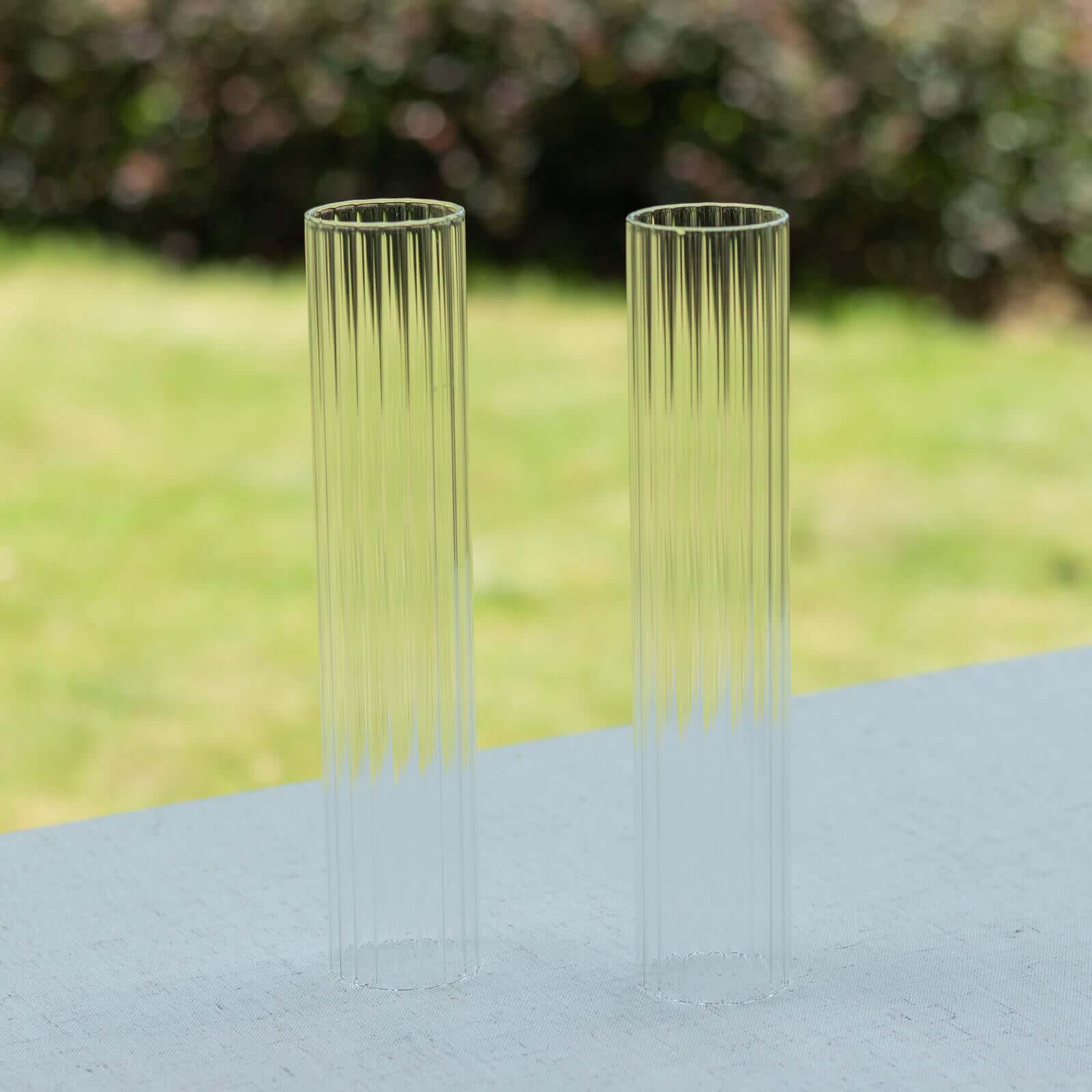 Hot Deal! 2-Pack Clear Ribbed Glass Hurricane Shades for Stylish Table Centerpiece Candelabra