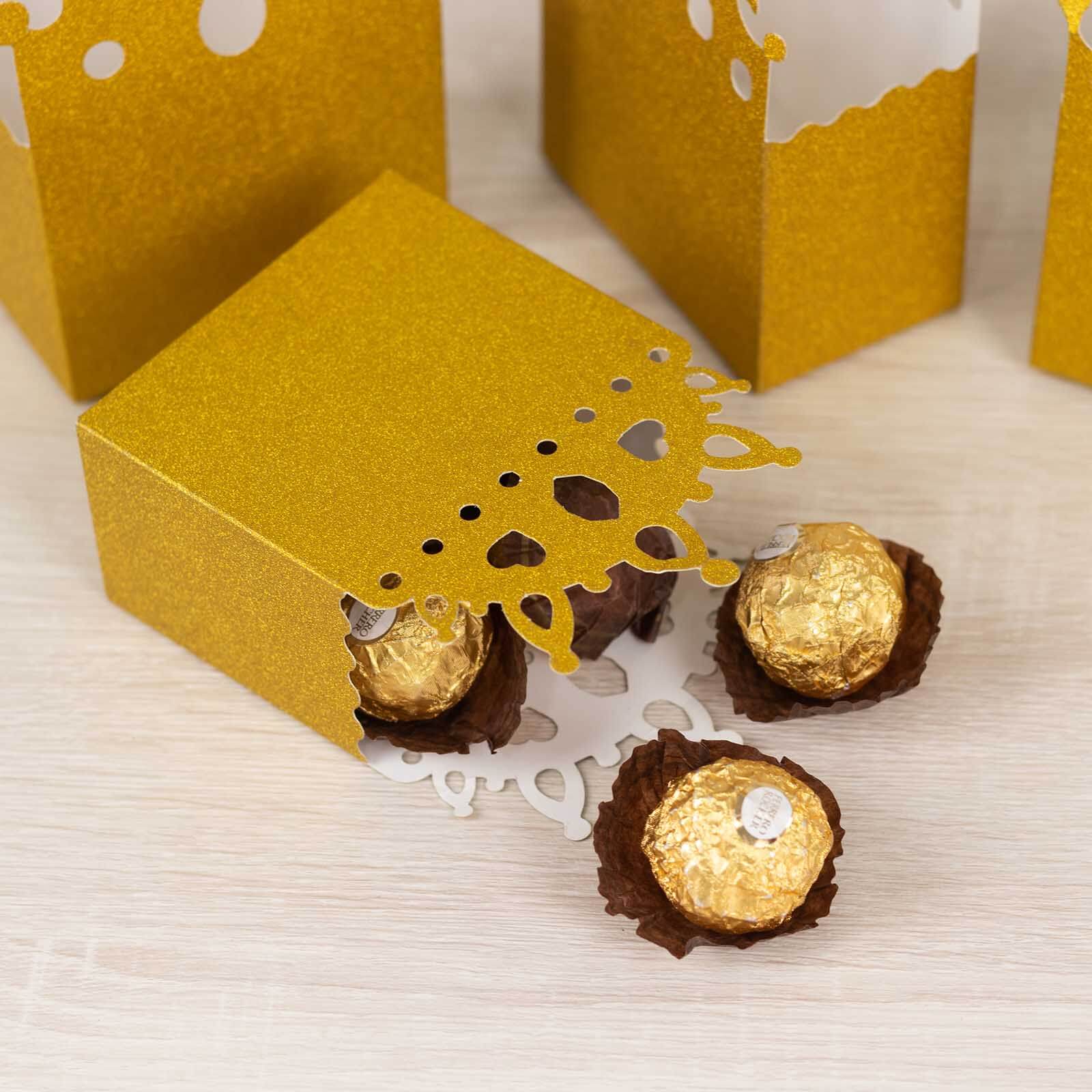 20-Pack Gold Glitter Princess Crown Cardstock Favor Boxes - Ideal for Weddings, Birthdays & Showers
