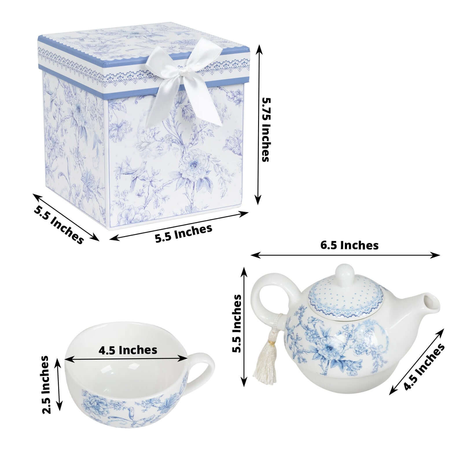 Premium French Toile Porcelain Teapot and Cup Set - Ideal Bridal Shower Gift with Keepsake Box