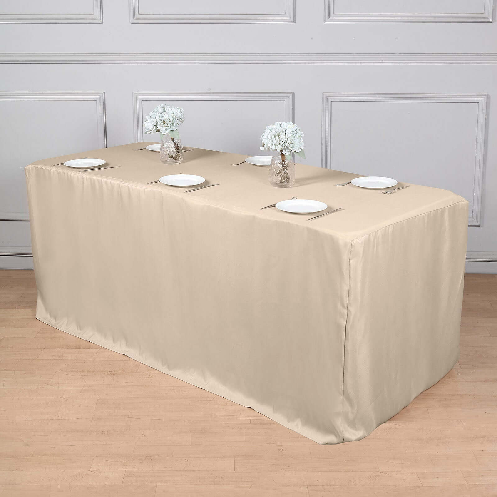 Durable Nude Fitted Polyester Tablecloth for 6FT Rectangle Tables - Ideal for Events
