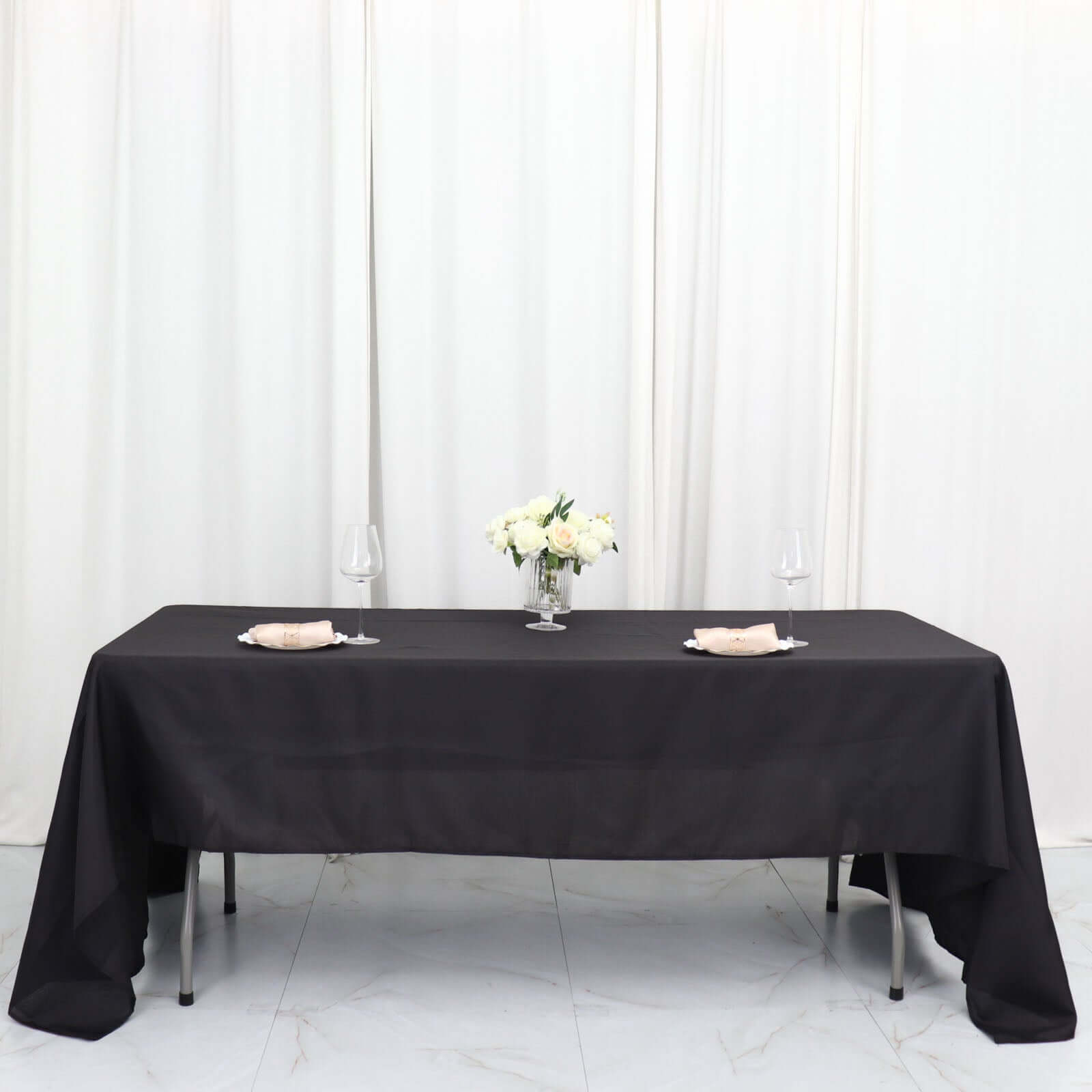 Black Polyester Rectangle Tablecloth 60x126 - Wrinkle-Free Cover for Weddings and Parties, Great Deal!